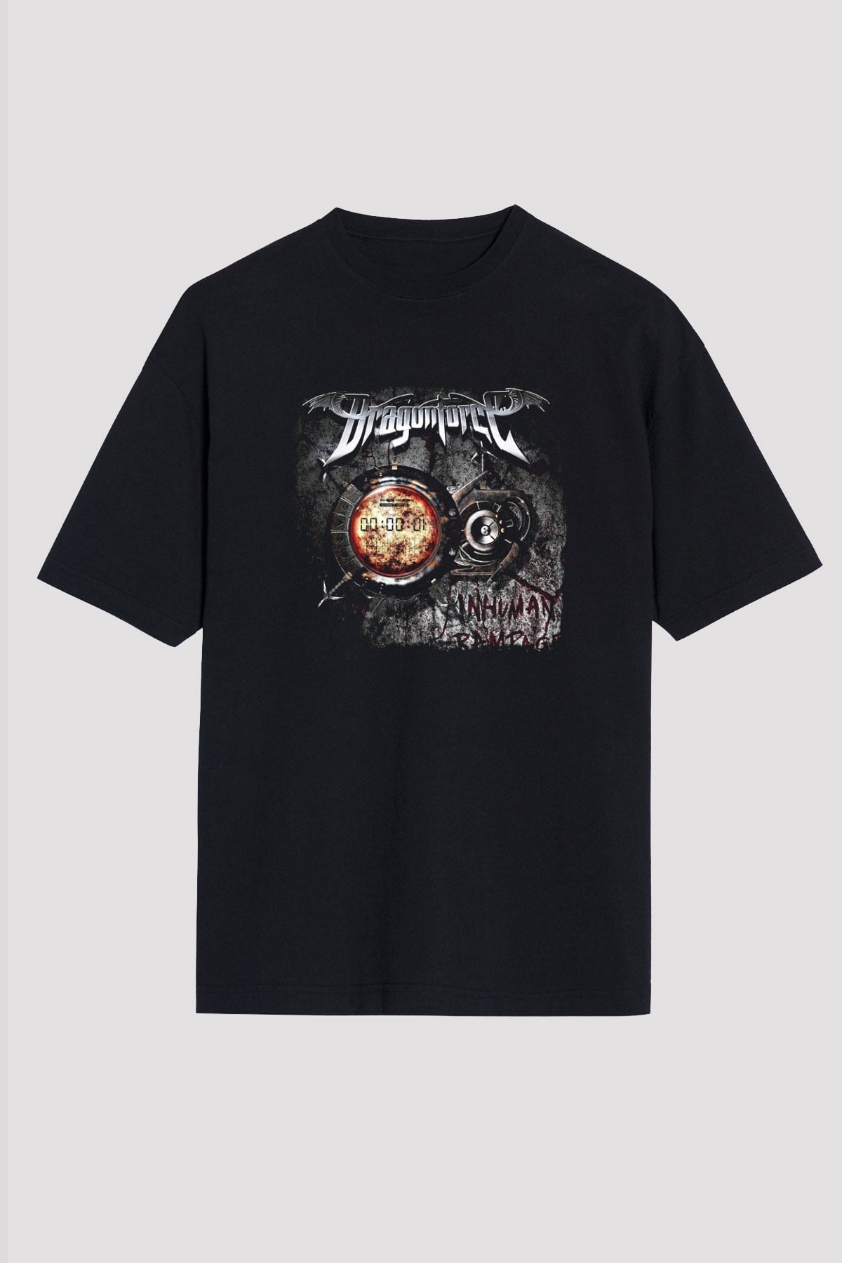 Dragon Force Baskılı Unisex Siyah Oversize Tişört