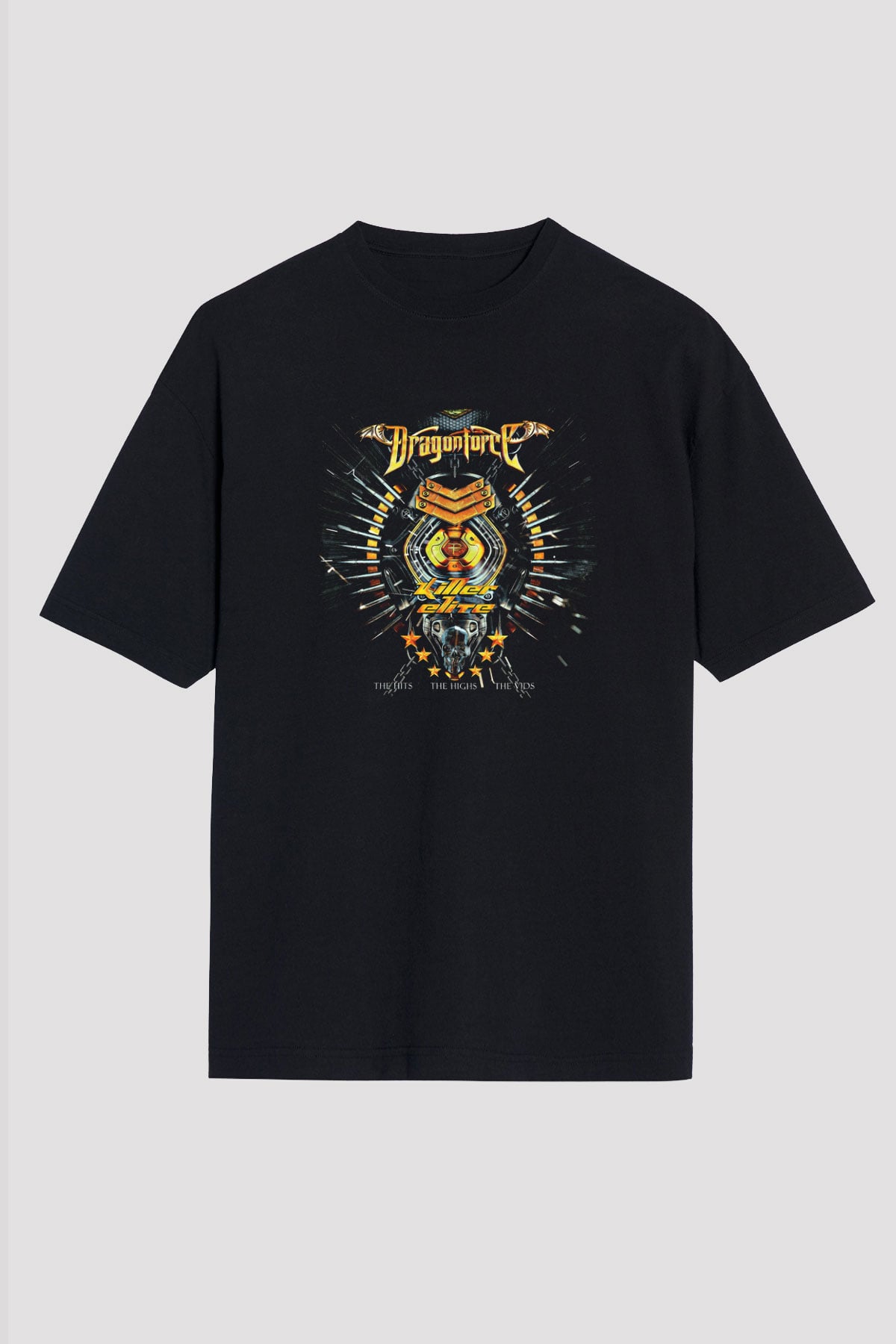 Dragon Force Baskılı Unisex Siyah Oversize Tişört
