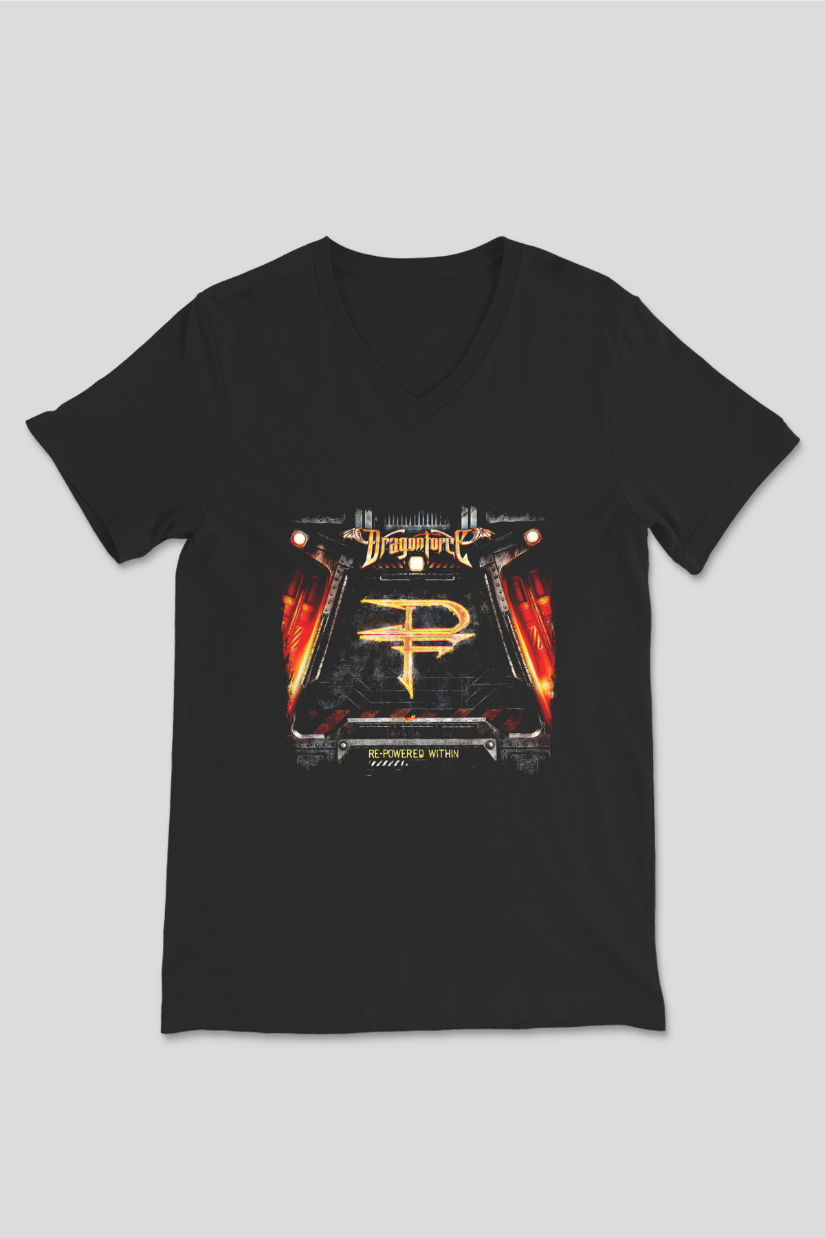 Dragon Force Baskılı Unisex Siyah V Yaka Tişört
