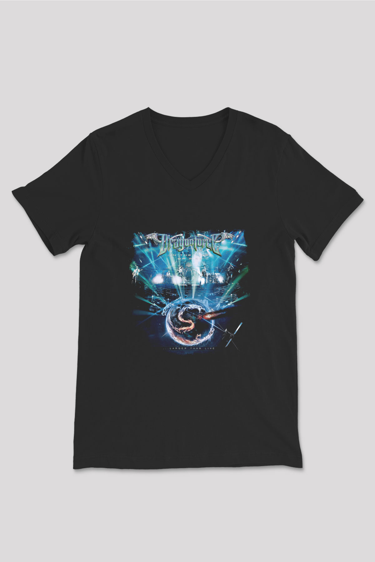 Dragon Force Baskılı Unisex Siyah V Yaka Tişört
