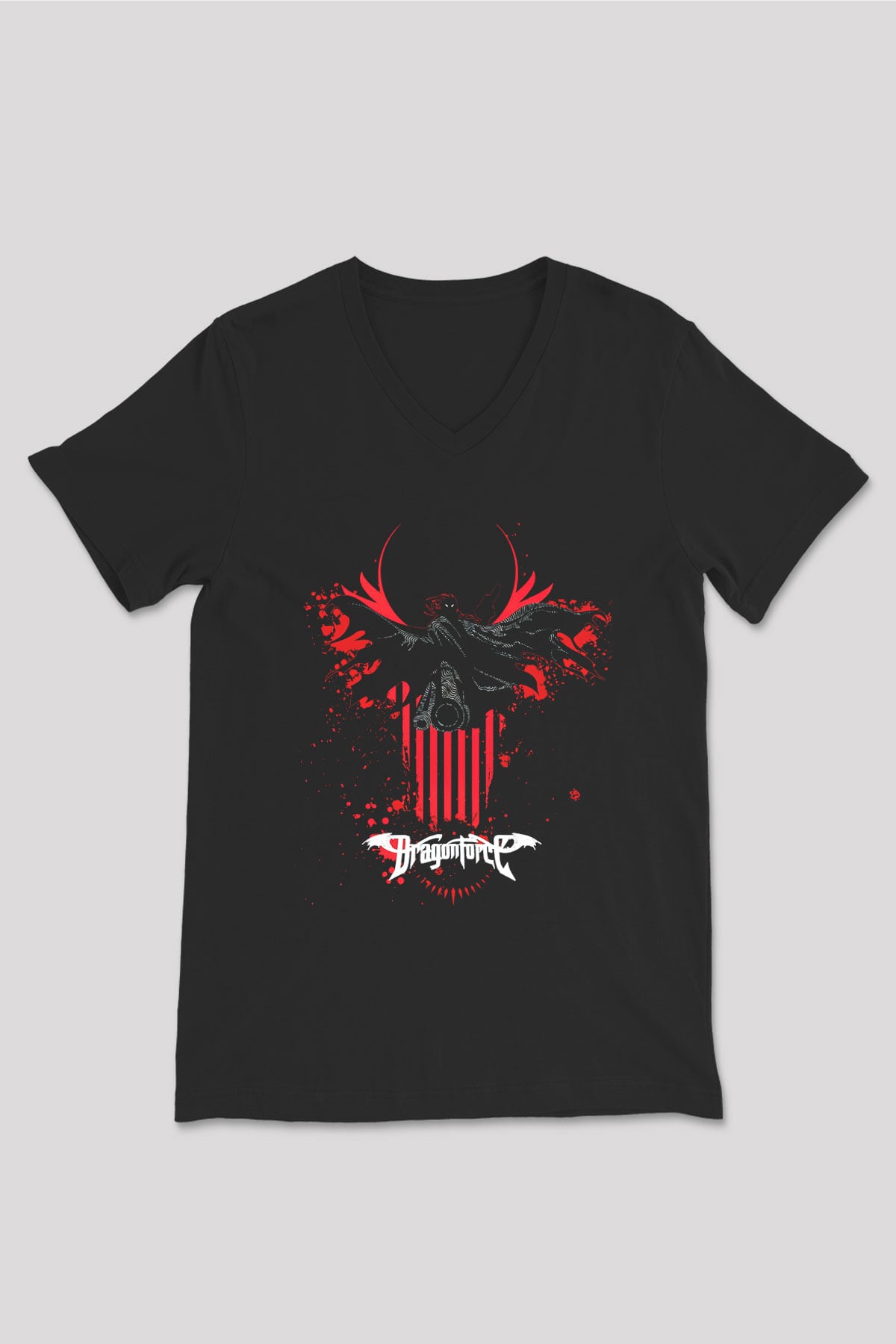 DragonForce Siyah Unisex V Yaka Tişört T-Shirt