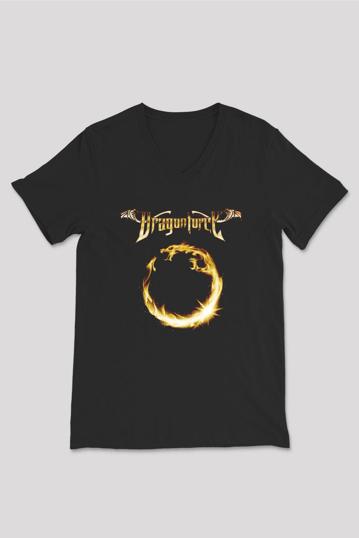 DragonForce Siyah Unisex V Yaka Tişört