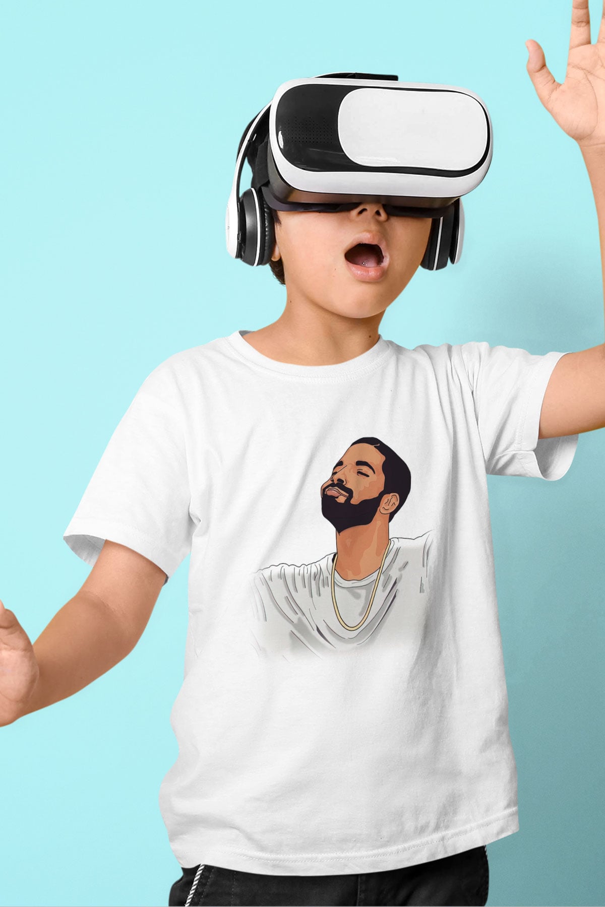 Drake Baskılı Beyaz Unisex Çocuk Tişört