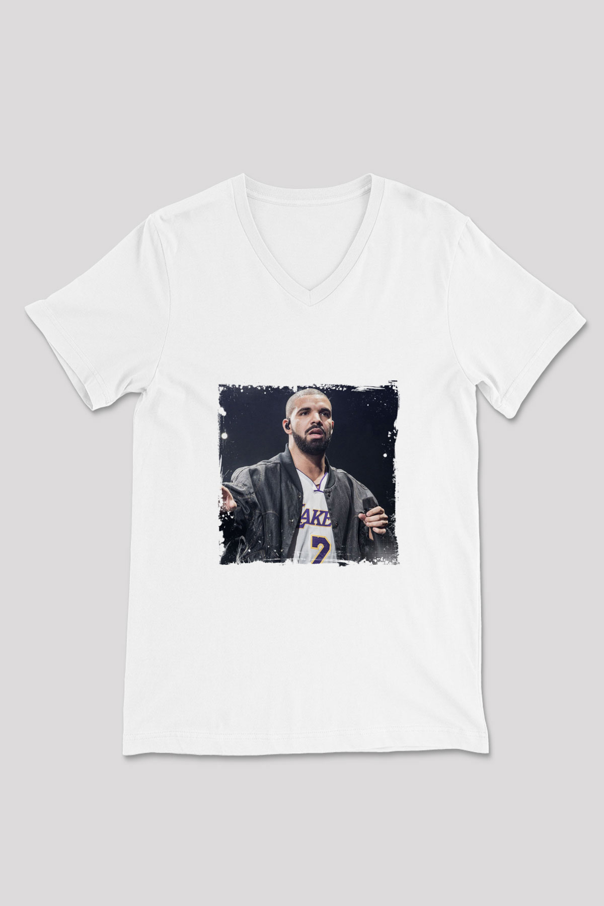 Drake Baskılı Beyaz V Yaka Unisex Tişört