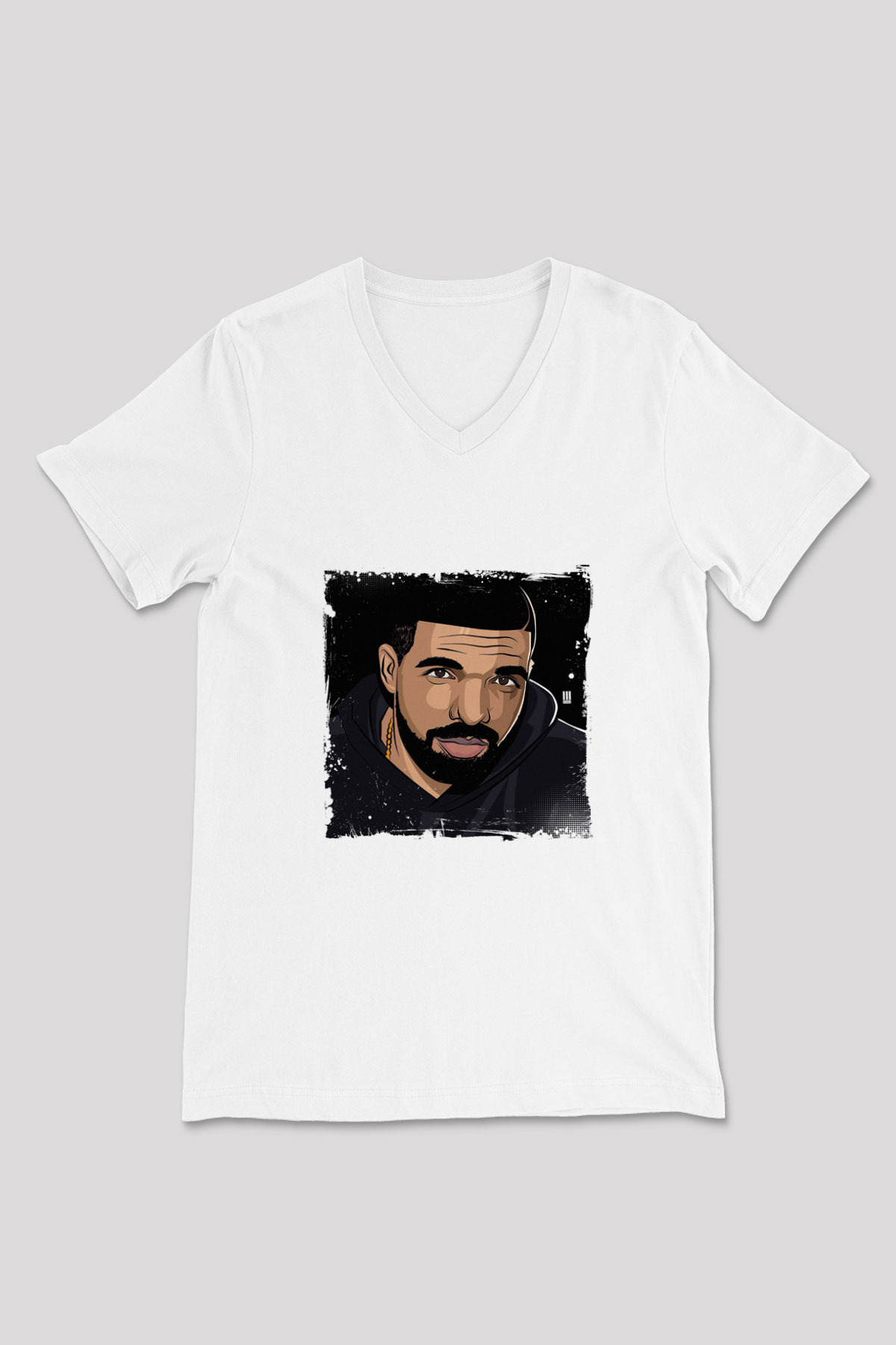 Drake Baskılı Beyaz V Yaka Unisex Tişört