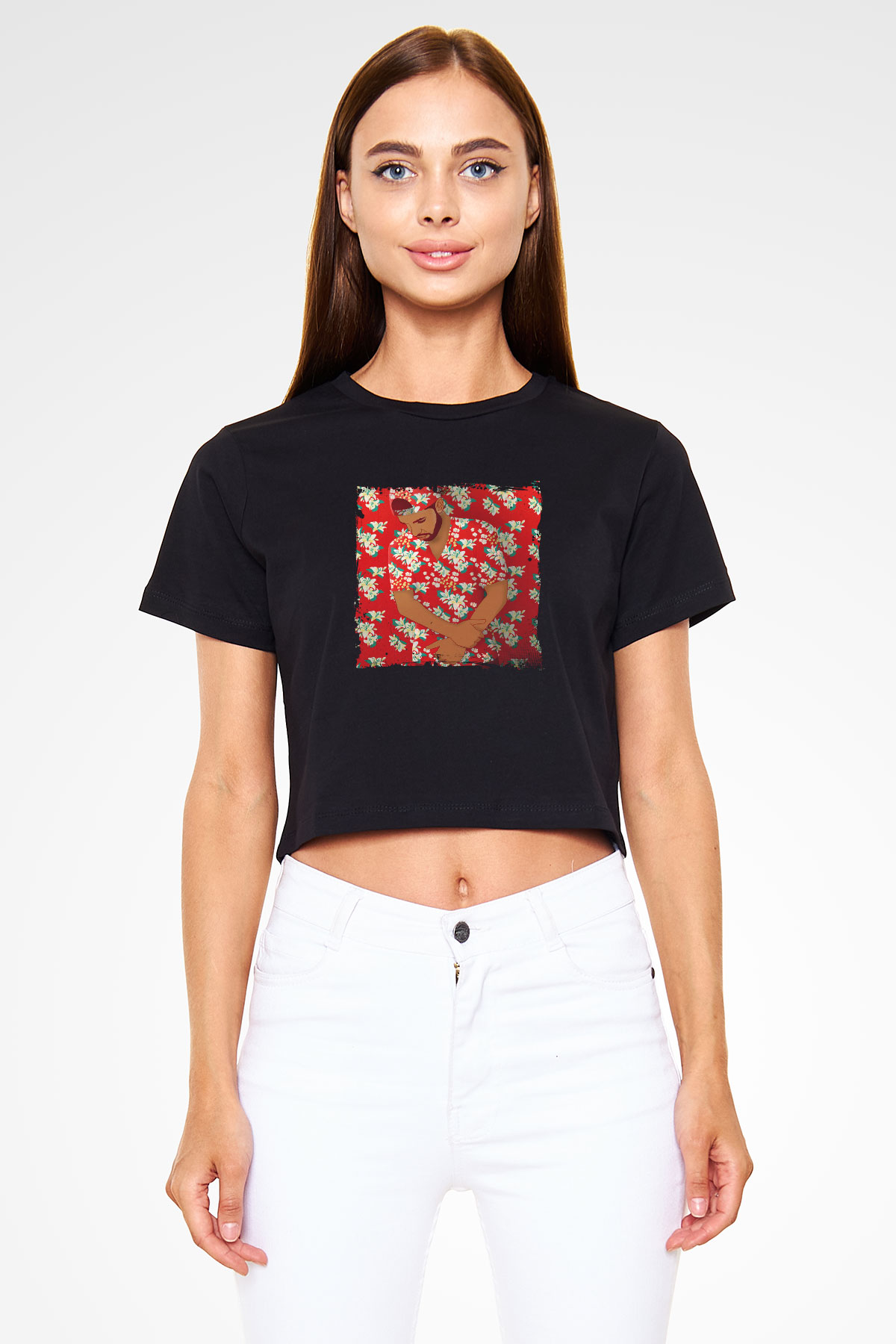 Drake Baskılı Crop Top Siyah Kadın Tişört