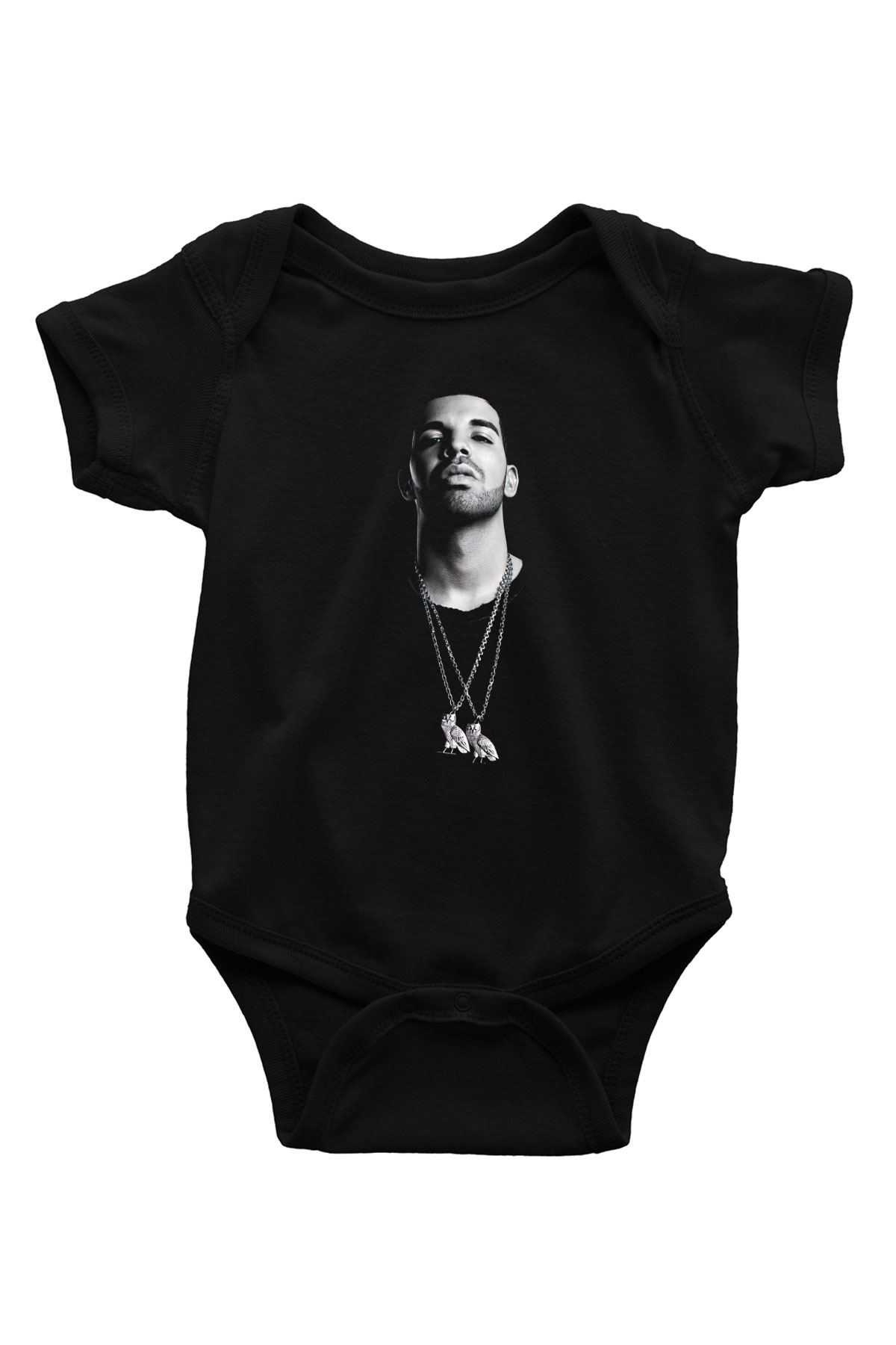 Drake Baskılı Siyah Bebek Body - Zıbın