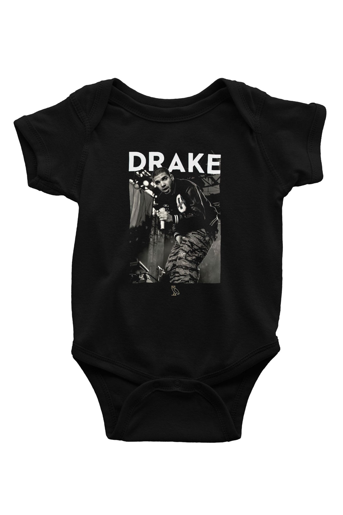 Drake Baskılı Siyah Bebek Body - Zıbın