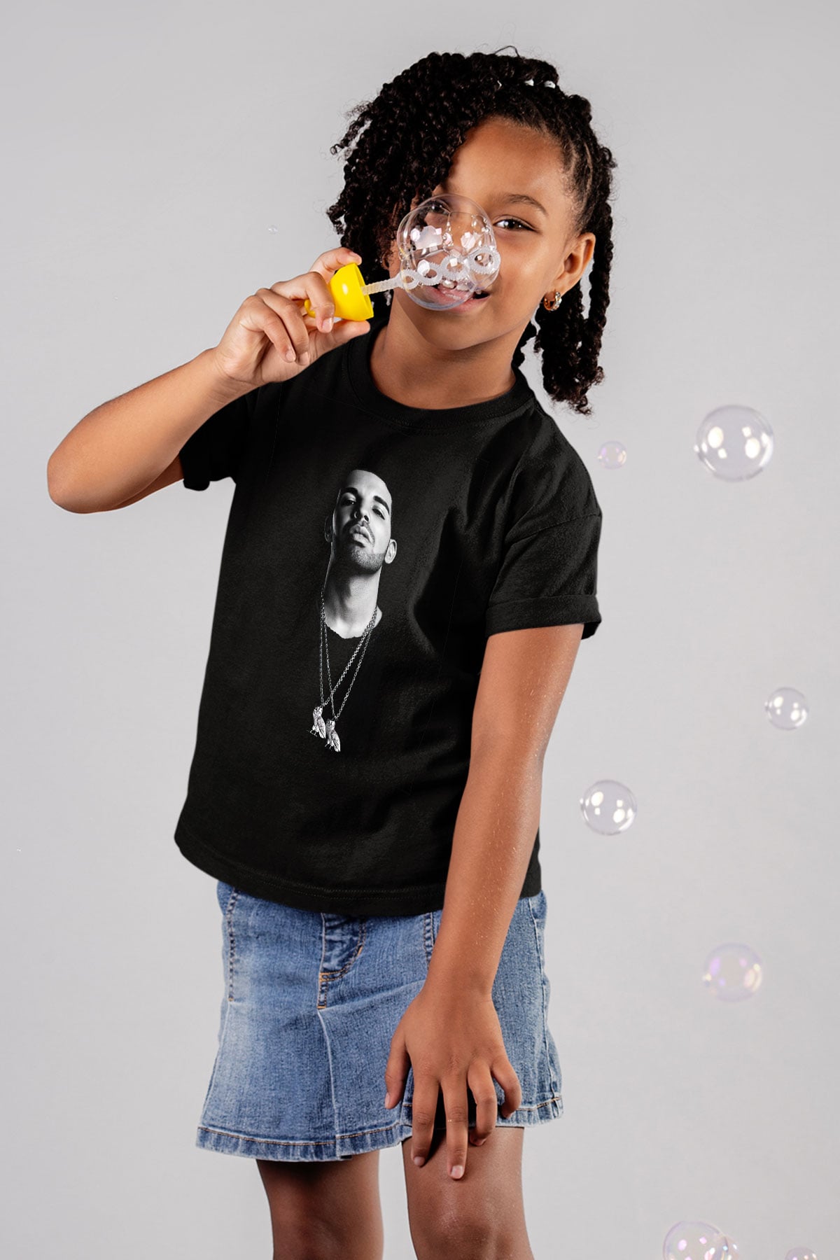 Drake Baskılı Siyah Unisex Çocuk Tişört