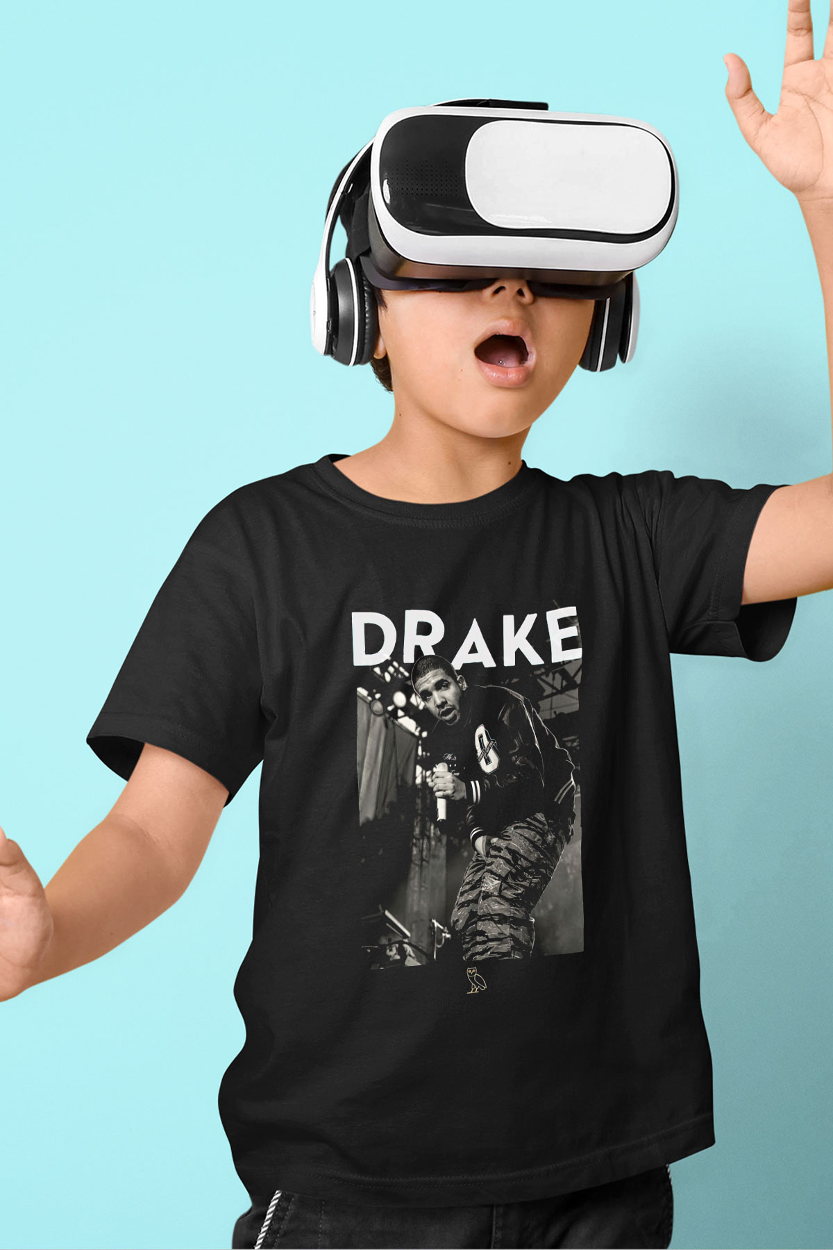 Drake Baskılı Siyah Unisex Çocuk Tişört
