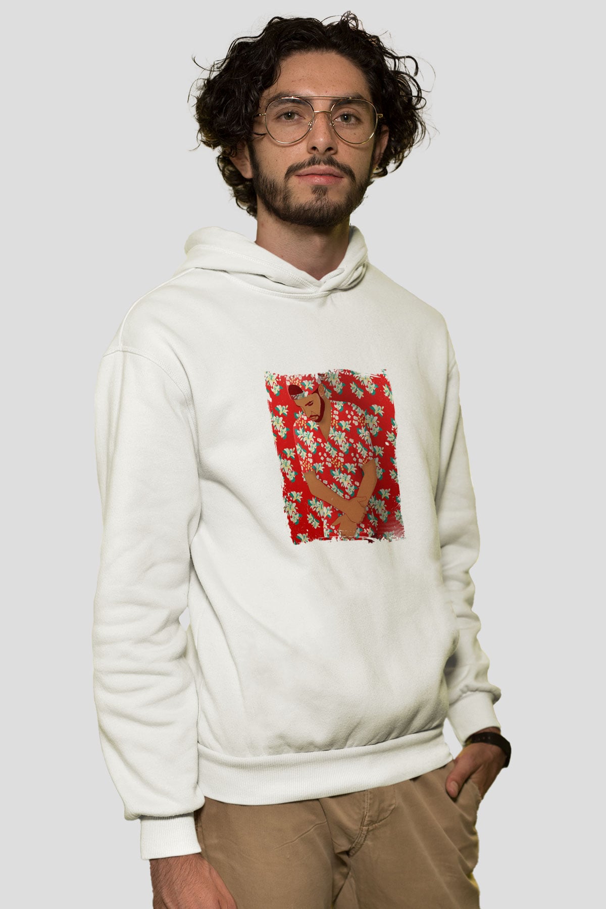 Drake Baskılı Unisex Beyaz Kapüşonlu Sweatshirt