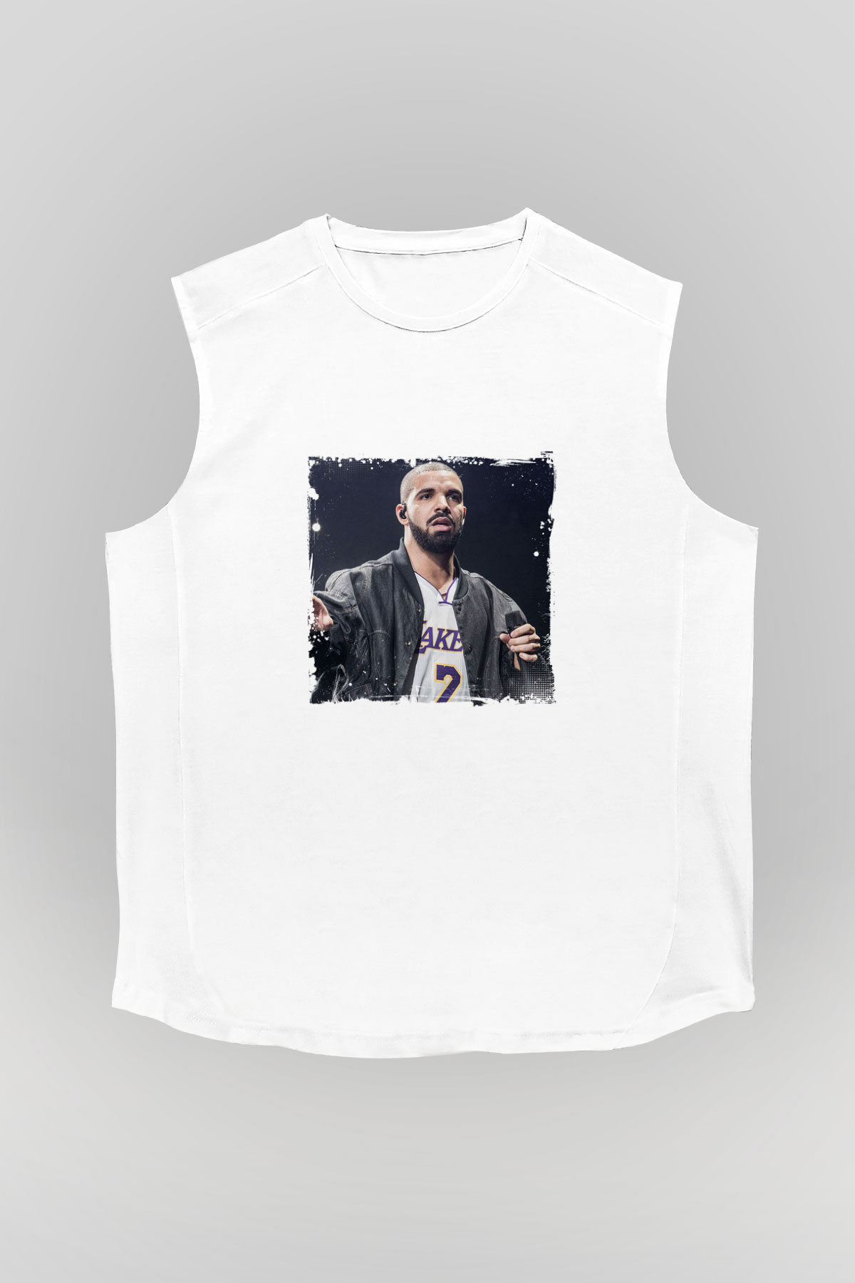 Drake Baskılı Unisex Beyaz Kolsuz Tişört