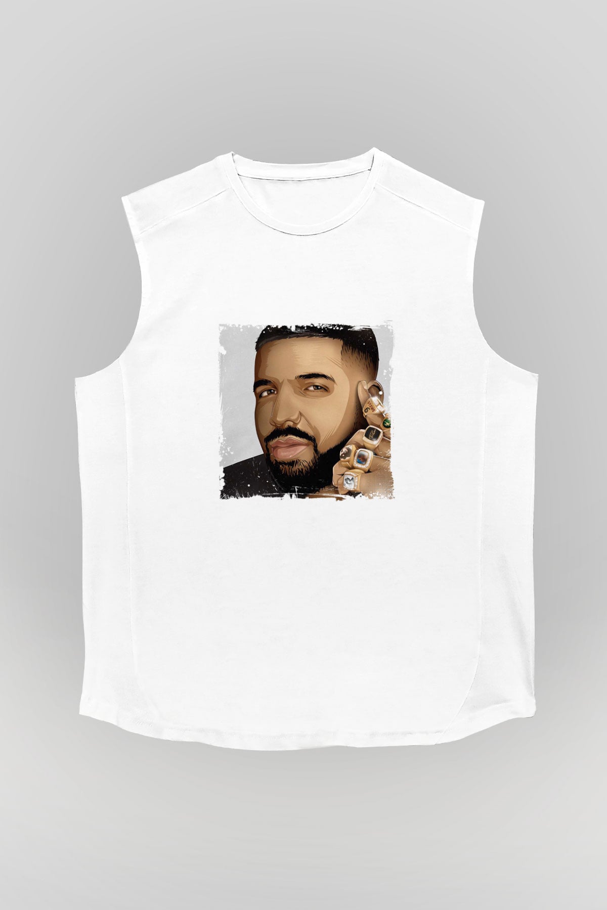 Drake Baskılı Unisex Beyaz Kolsuz Tişört
