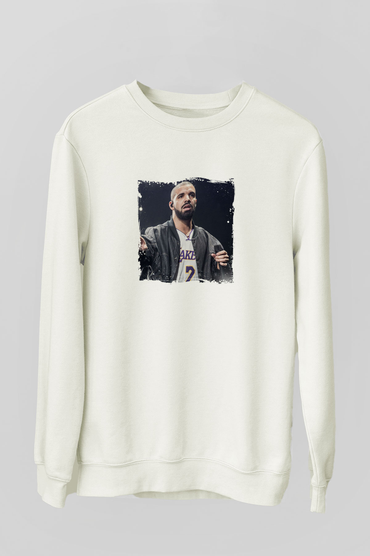 Drake Baskılı Unisex Beyaz Sweatshirt
