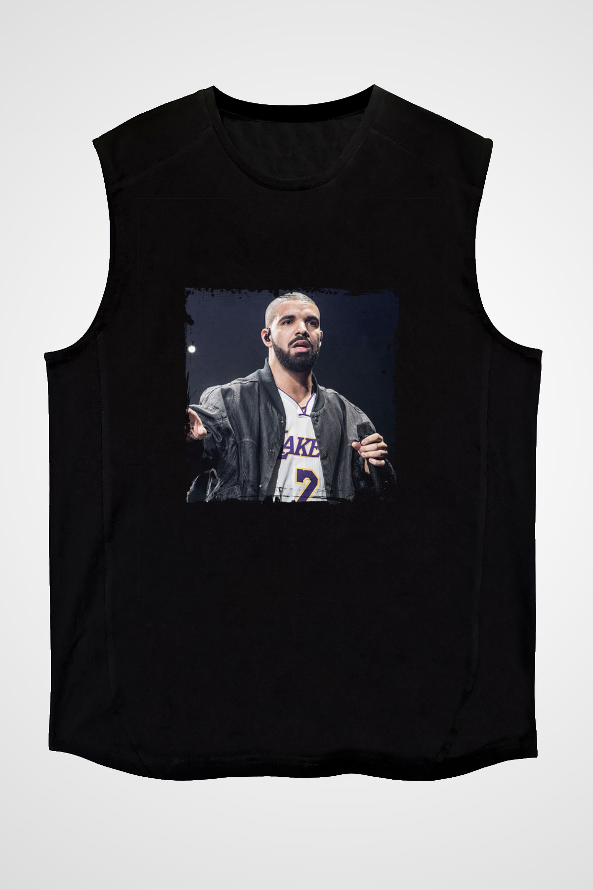 Drake Baskılı Unisex Siyah Kolsuz Tişört