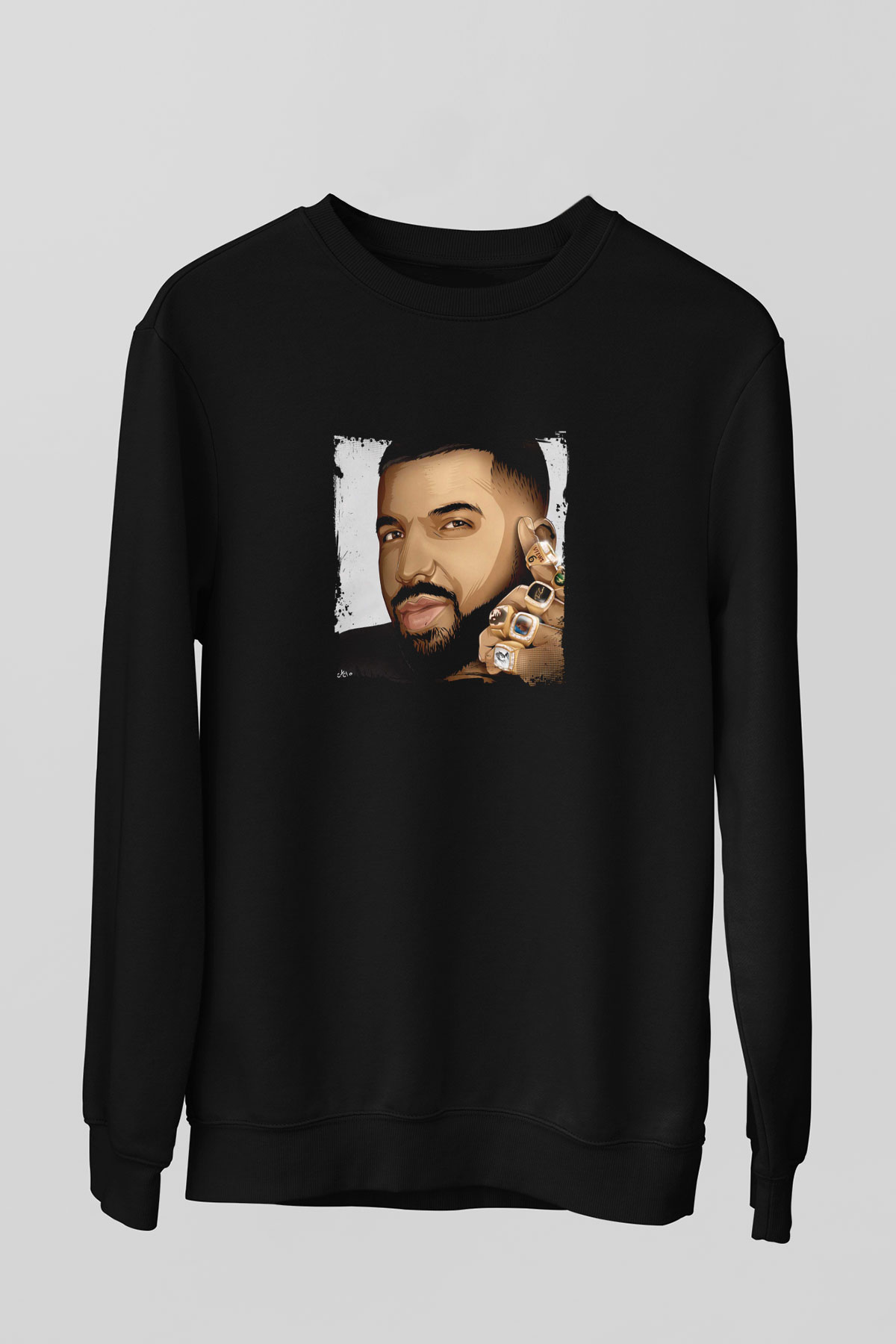 Drake Baskılı Unisex Siyah Sweatshirt