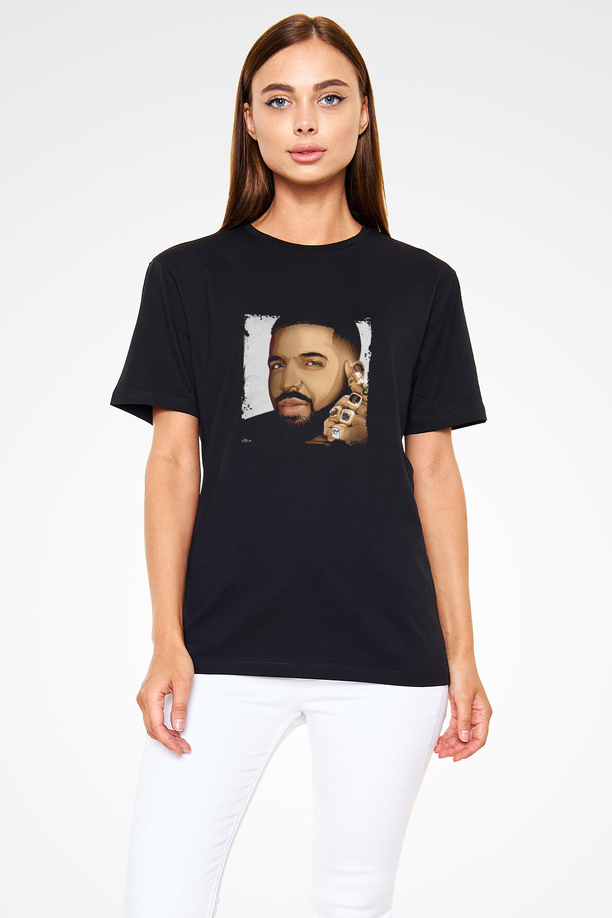 Drake Baskılı Unisex Siyah Tişört