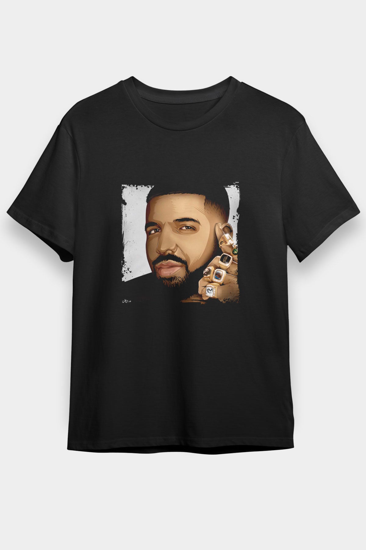 Drake Baskılı Unisex Siyah Tişört