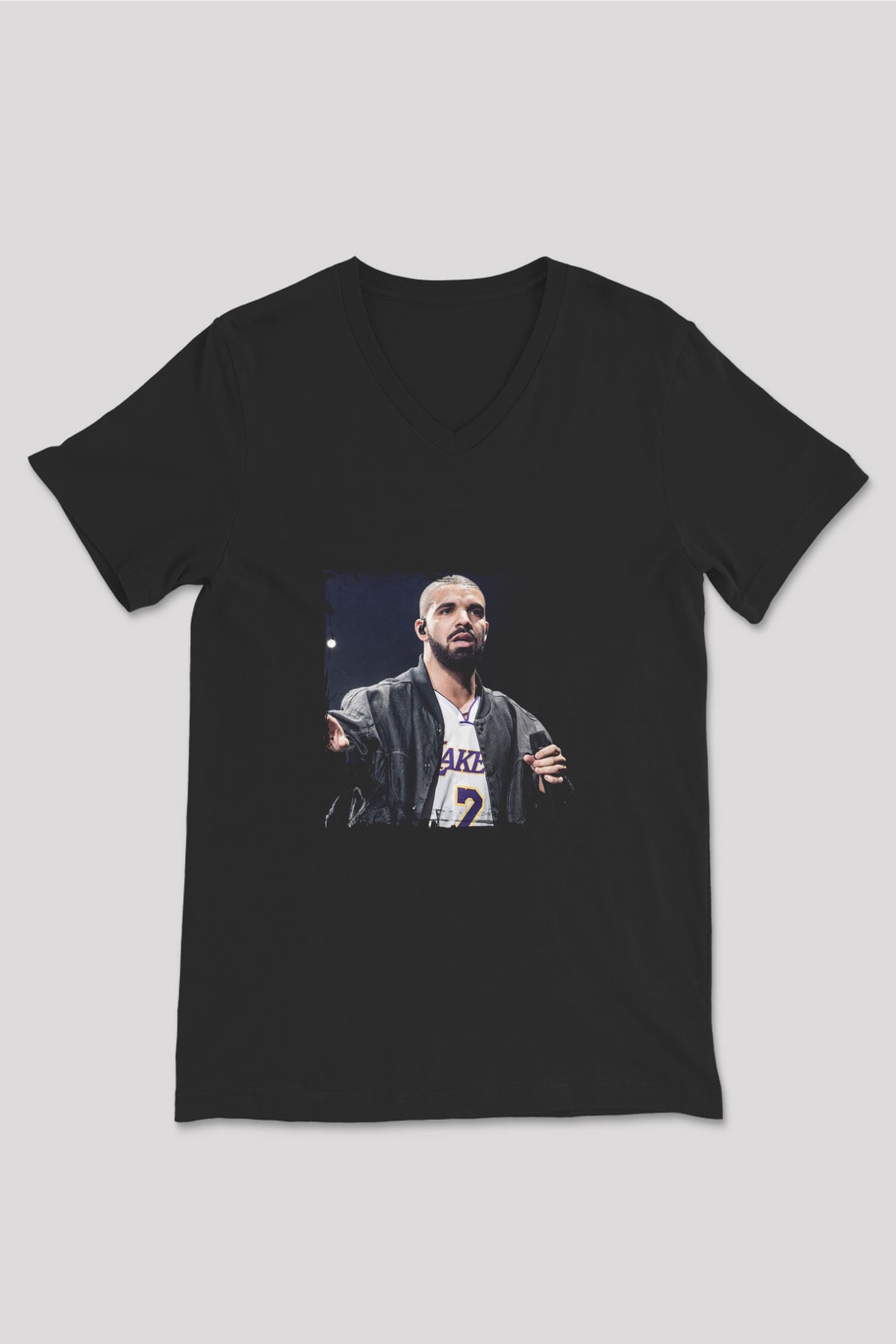 Drake Baskılı Unisex Siyah V Yaka Tişört
