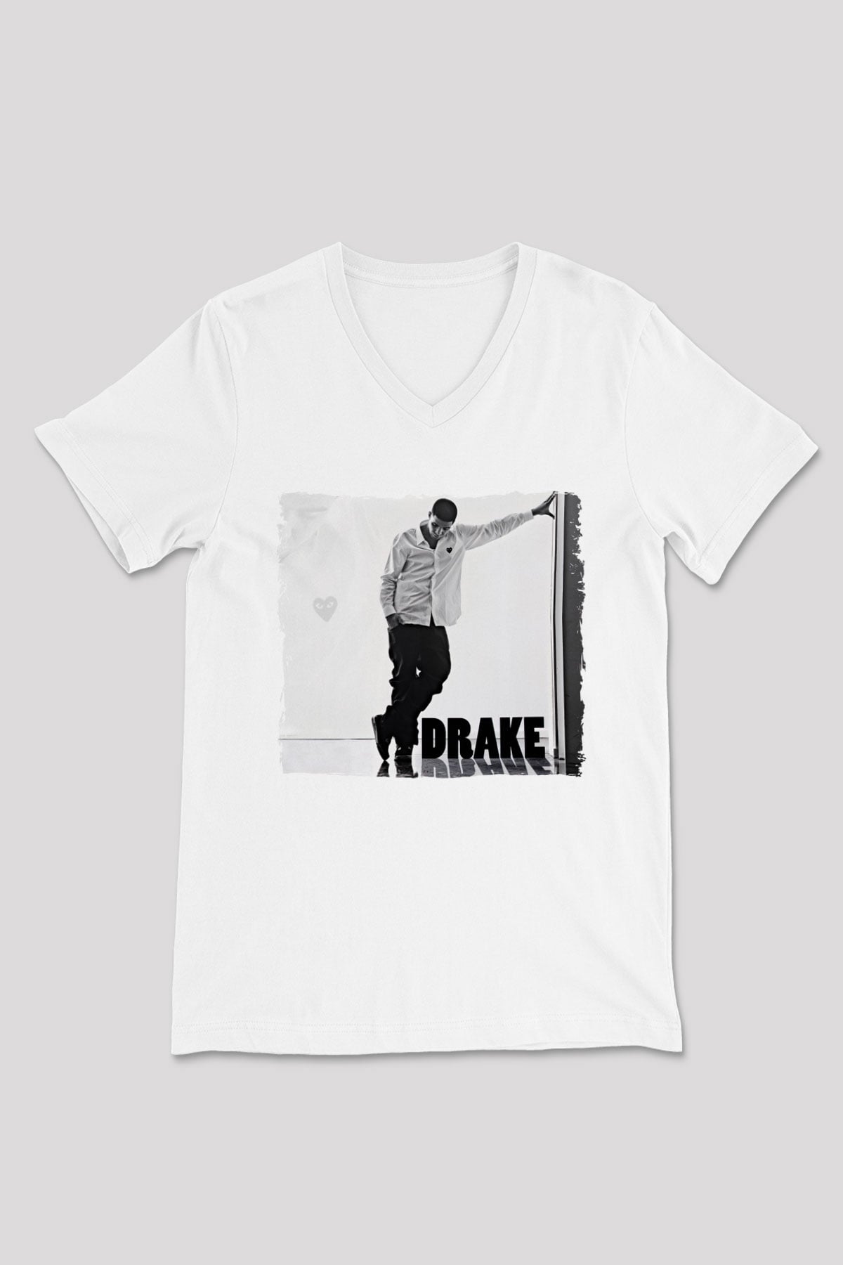 Drake Beyaz Unisex V Yaka Tişört