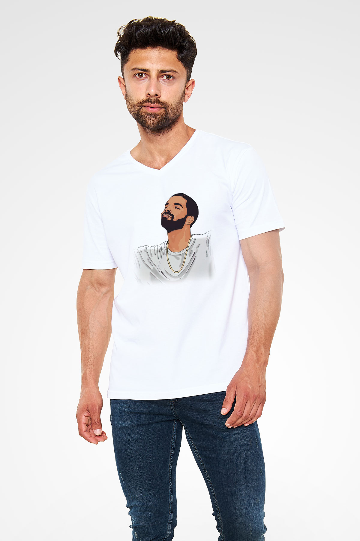 Drake Beyaz Unisex V Yaka Tişört T-Shirt