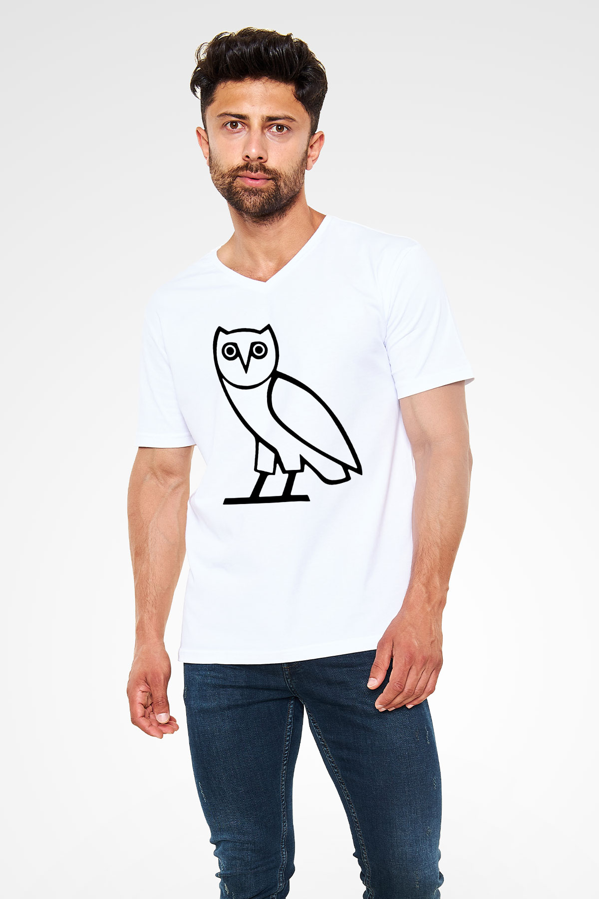 Drake Beyaz Unisex V Yaka Tişört T-Shirt