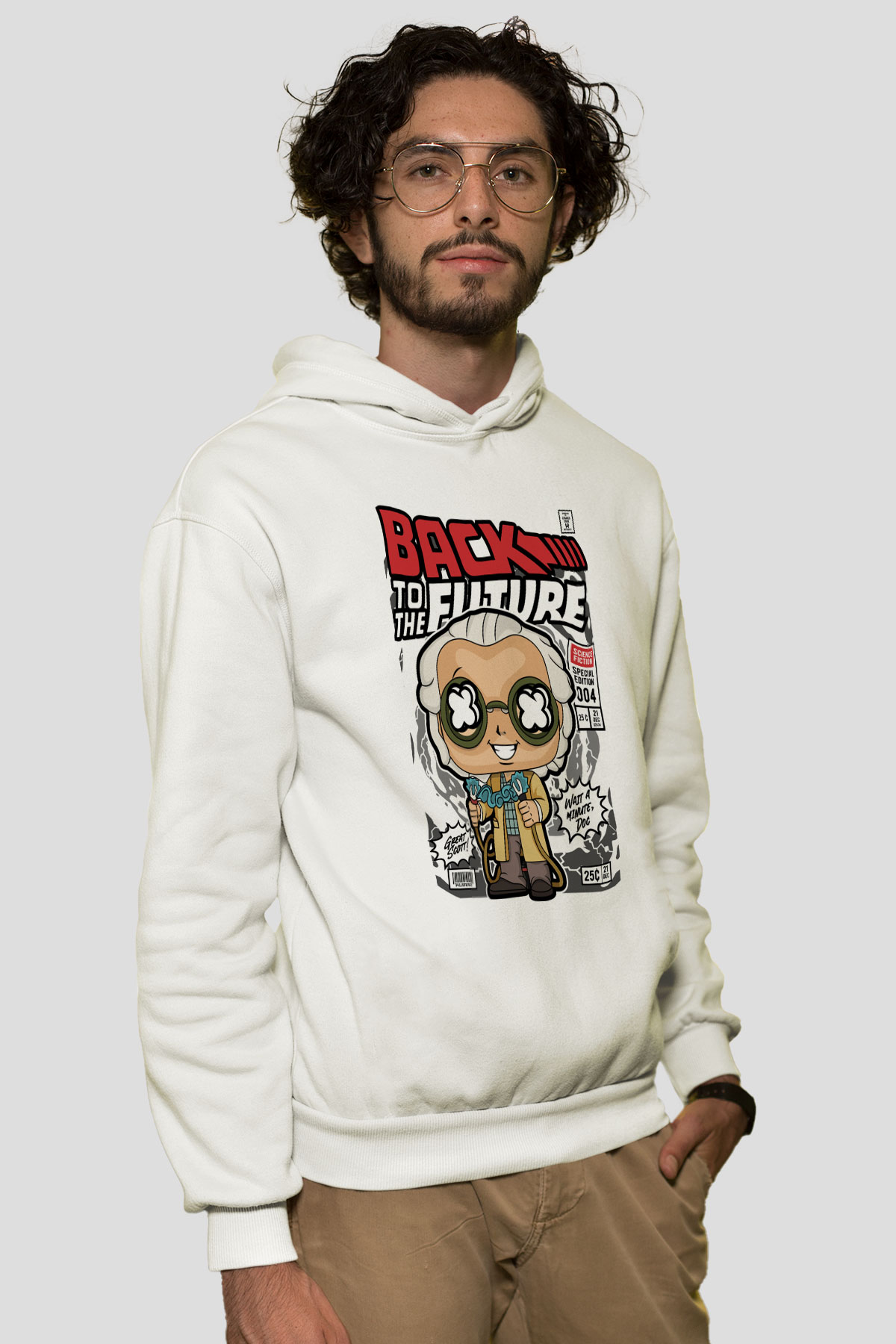 DrBrown Baskılı Unisex Beyaz Hoodie