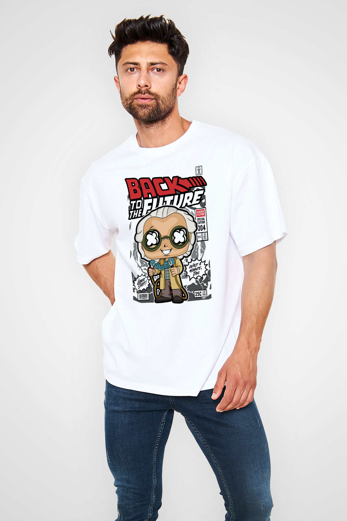 DrBrown Baskılı Unisex Beyaz Oversize Tişört