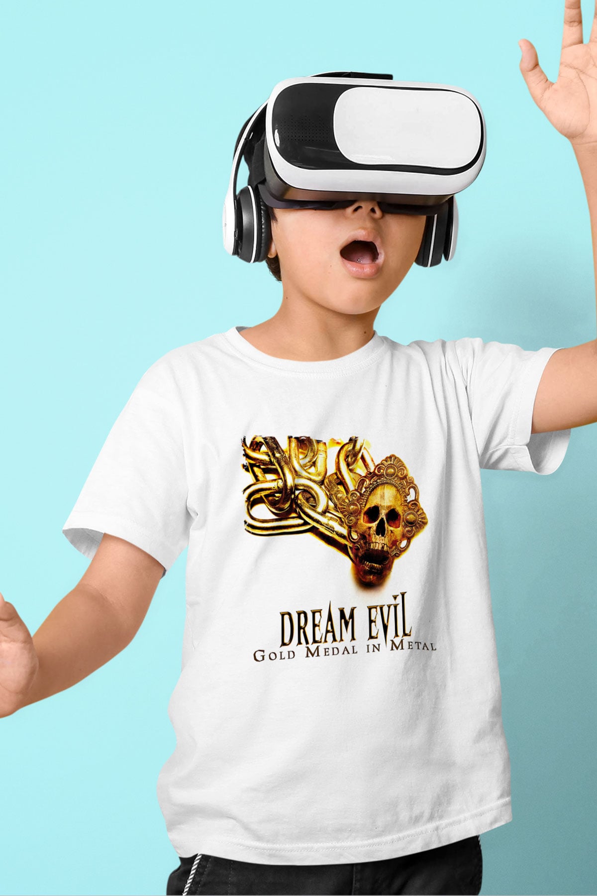 Dream Evil Baskılı Beyaz Unisex Beyaz Çocuk Tişört - Tshirt