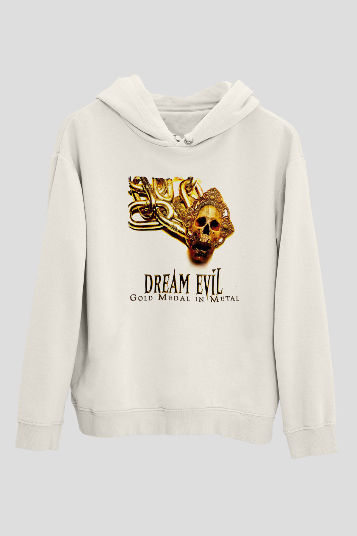Dream Evil Baskılı Beyaz Unisex Kapüşonlu Sweatshirt