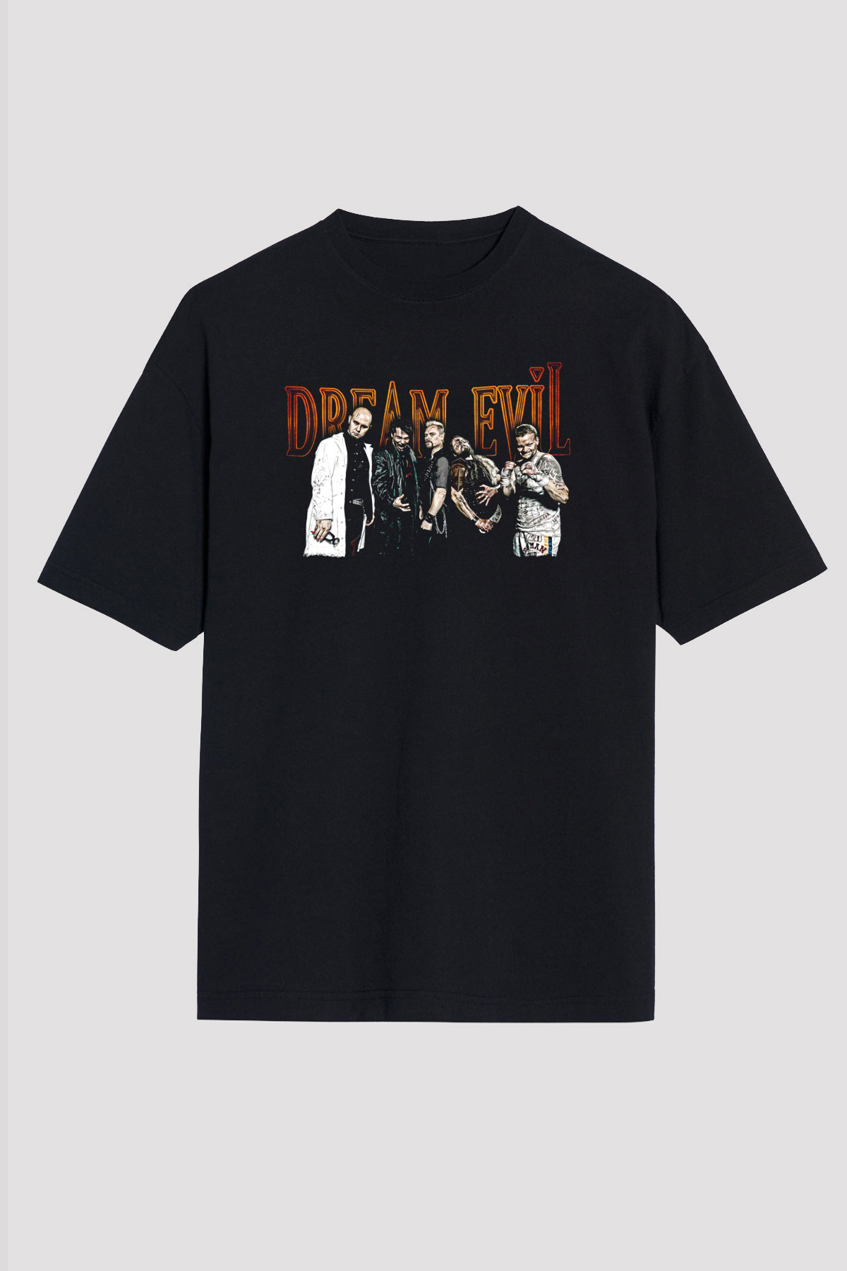 Dream Evil Baskılı Unisex Siyah Oversize Tişört - Tshirt