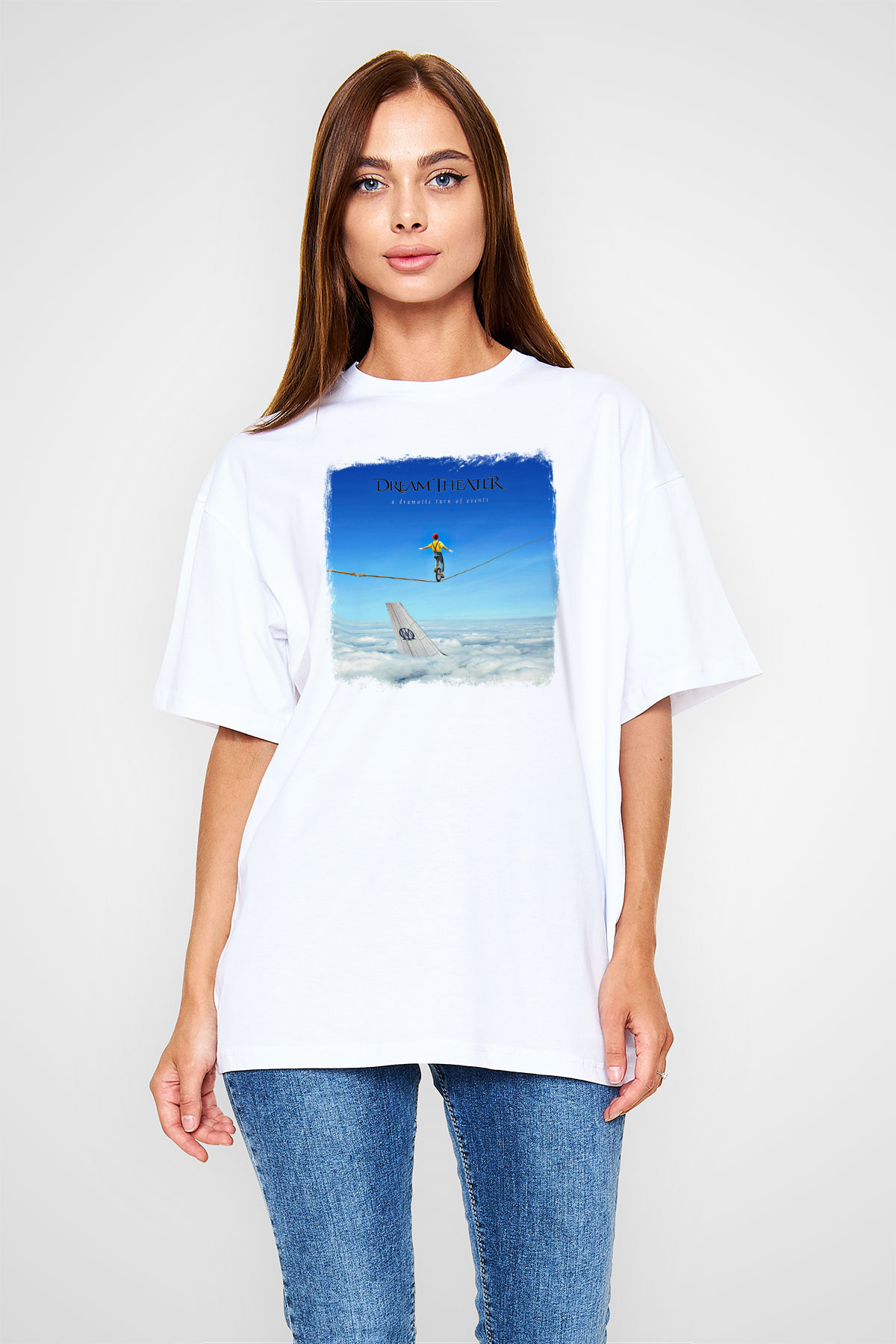Dream Theater Baskılı Unisex Beyaz Oversize Tişört