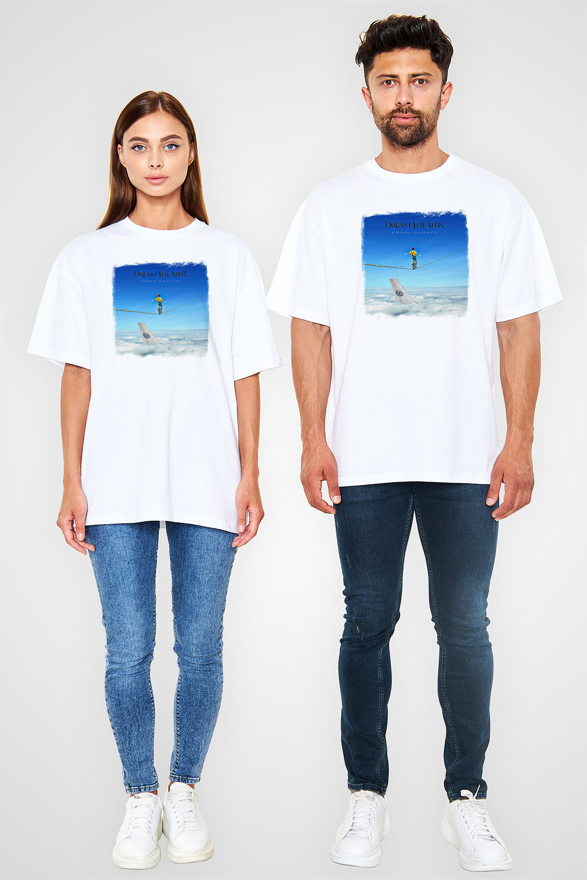 Dream Theater Baskılı Unisex Beyaz Oversize Tişört