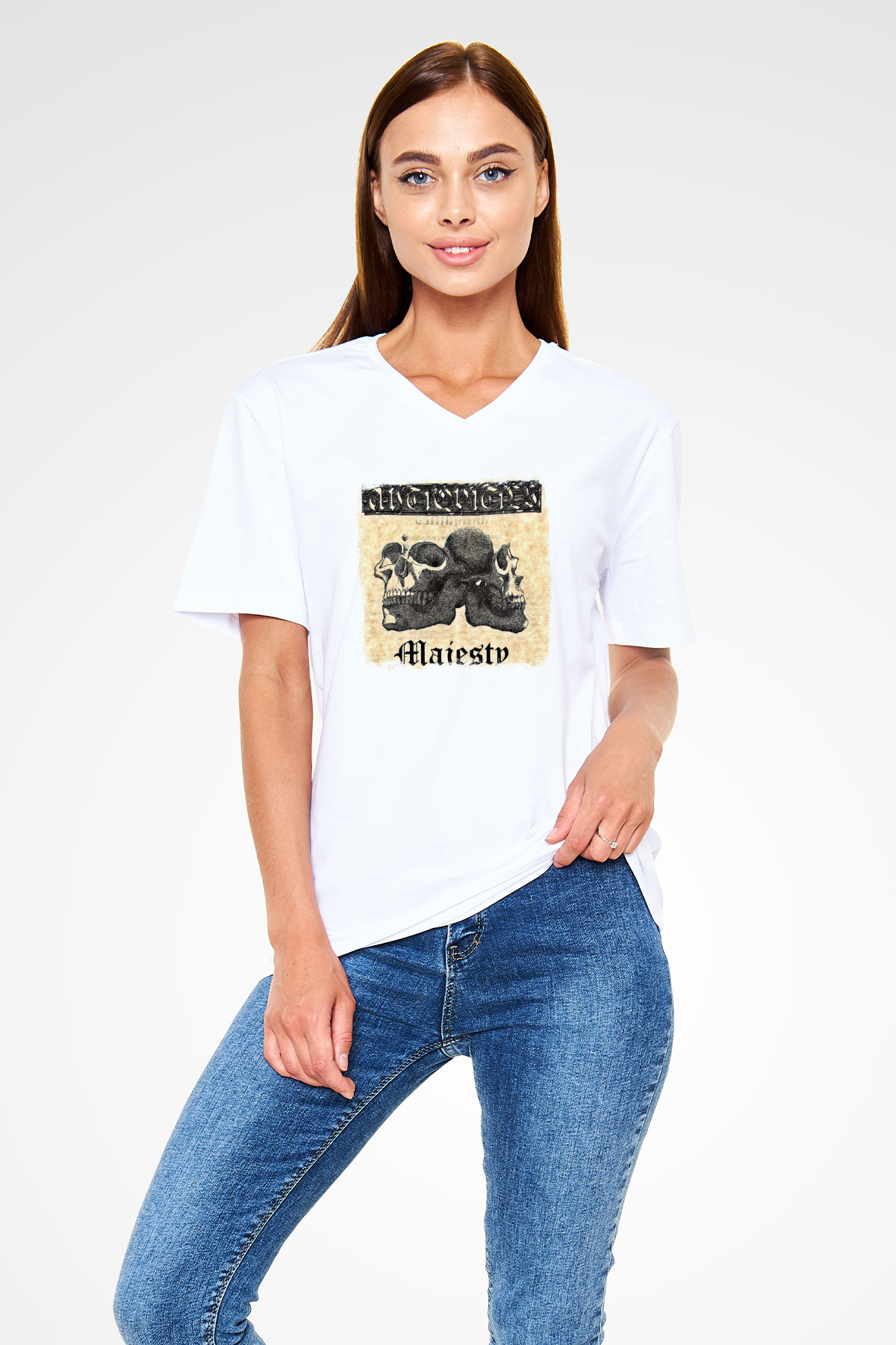 Dream Theater Baskılı Unisex Beyaz V Yaka Tişört
