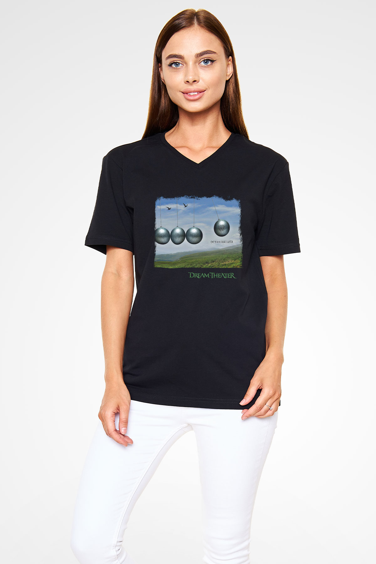 Dream Theater Baskılı Unisex Siyah V Yaka Tişört
