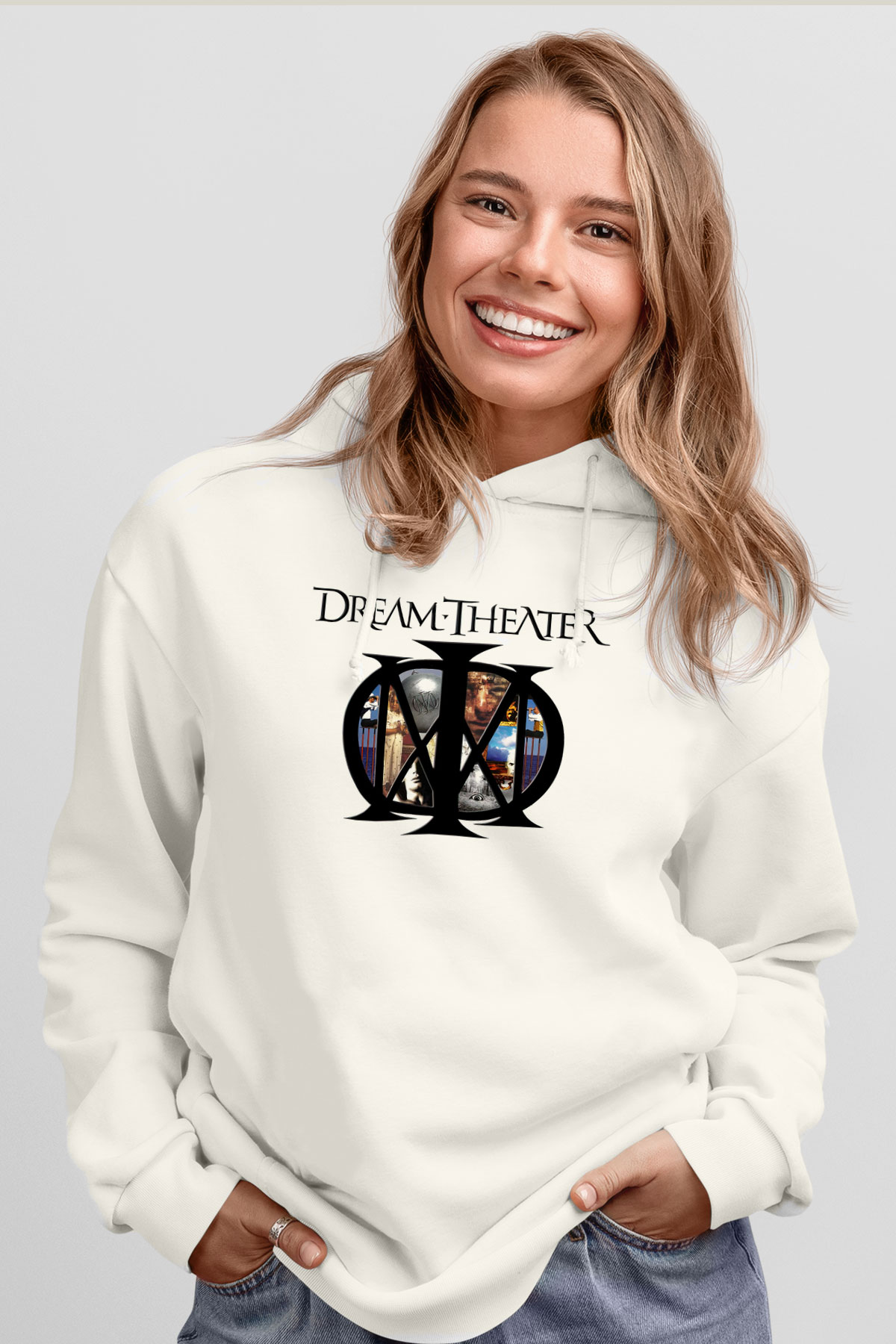 Dream Theater Beyaz Unisex Kapşonlu Sweatshirt