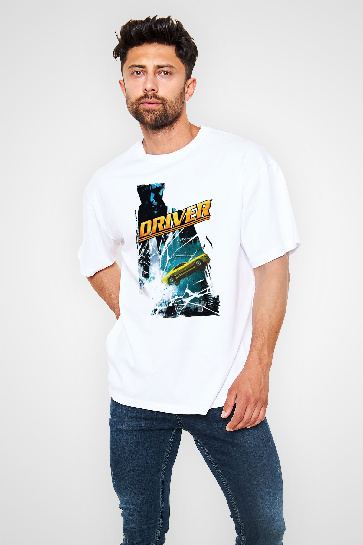 Driver Beyaz Oversize Tişört Oversize T-shirt