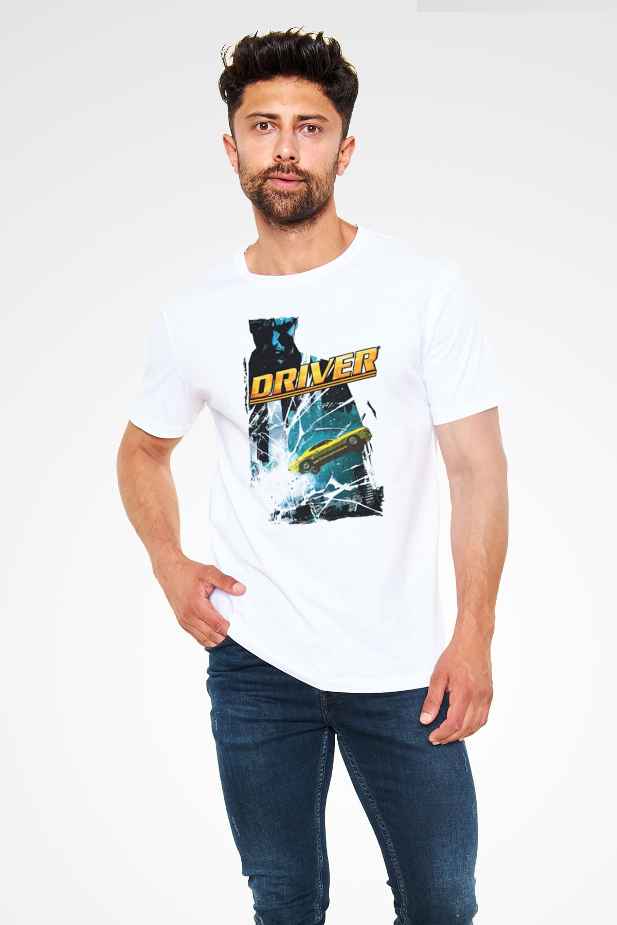 Driver Beyaz Unisex Tişört T-Shirt