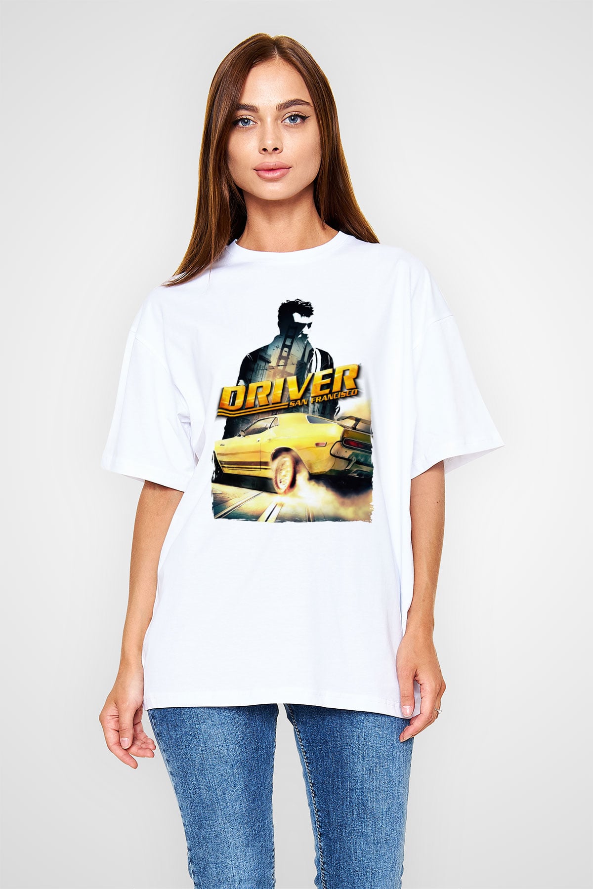 Driver Beyaz Oversize Tişört Oversize T-shirt
