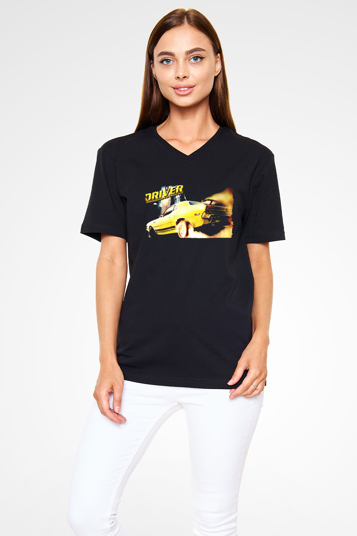 Driver Siyah Unisex V Yaka Tişört