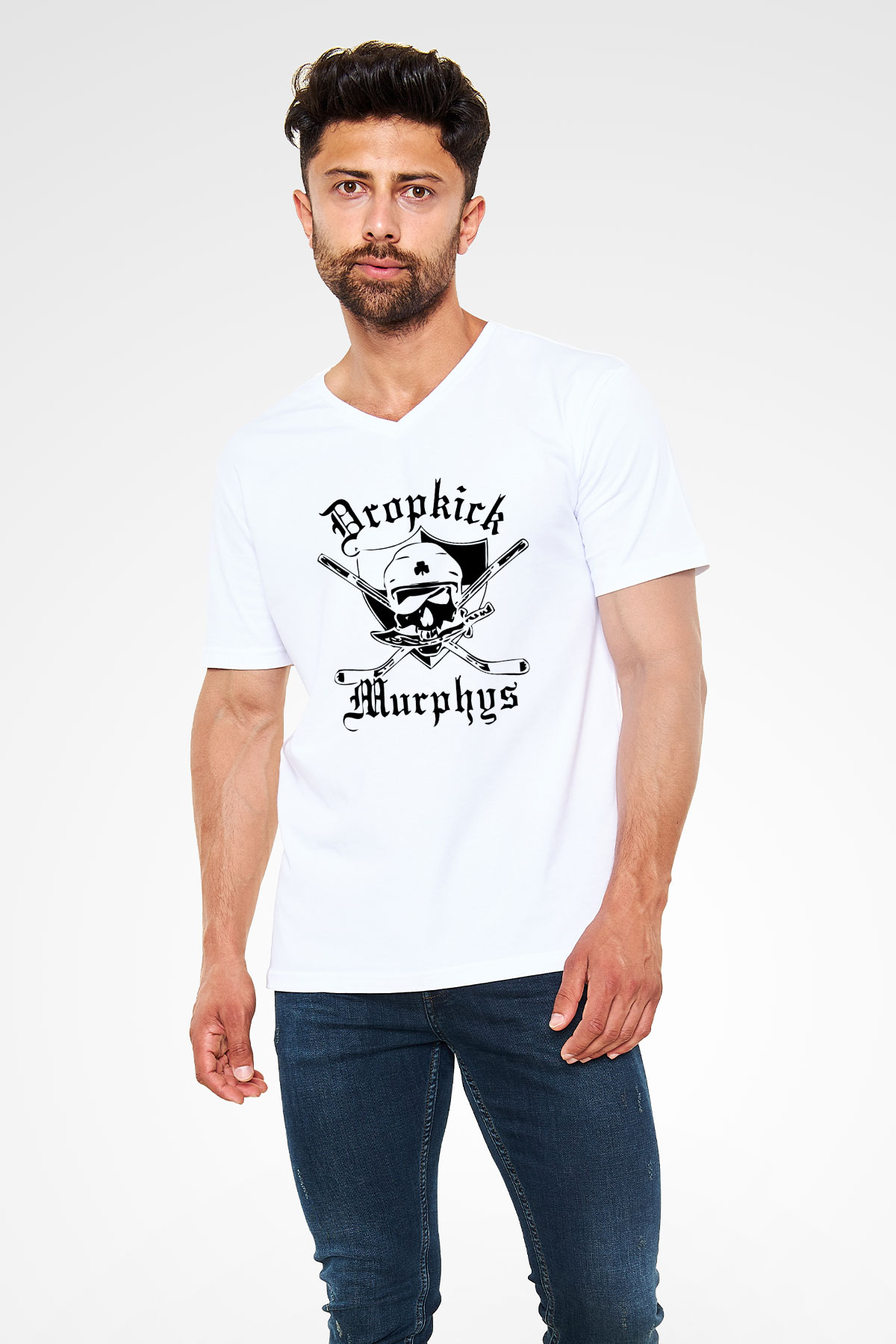 Dropkick Murphys Beyaz Unisex V Yaka Tişört T-Shirt