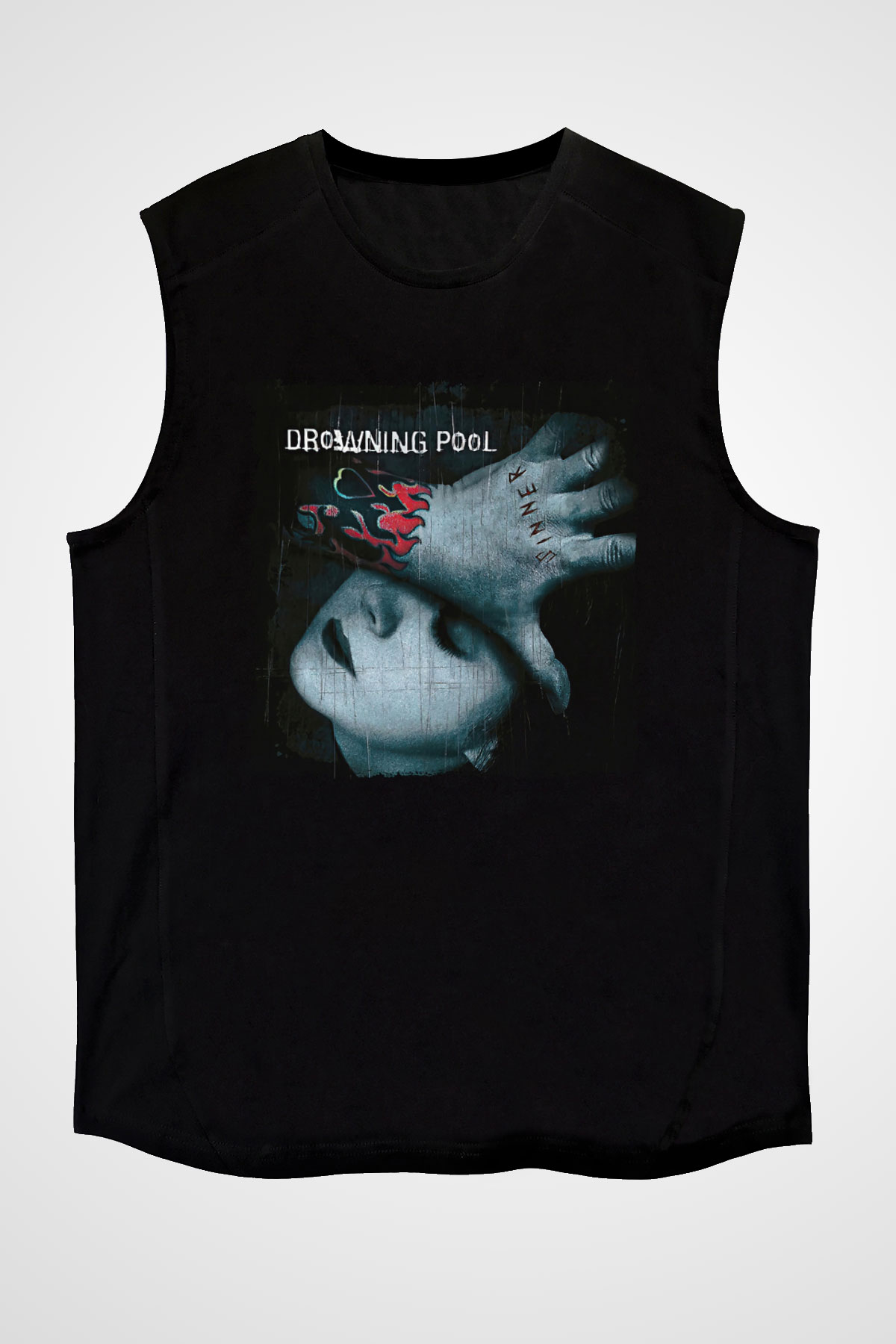 Drowning Pool Baskılı Unisex Siyah Kolsuz Tişört - Tshirt
