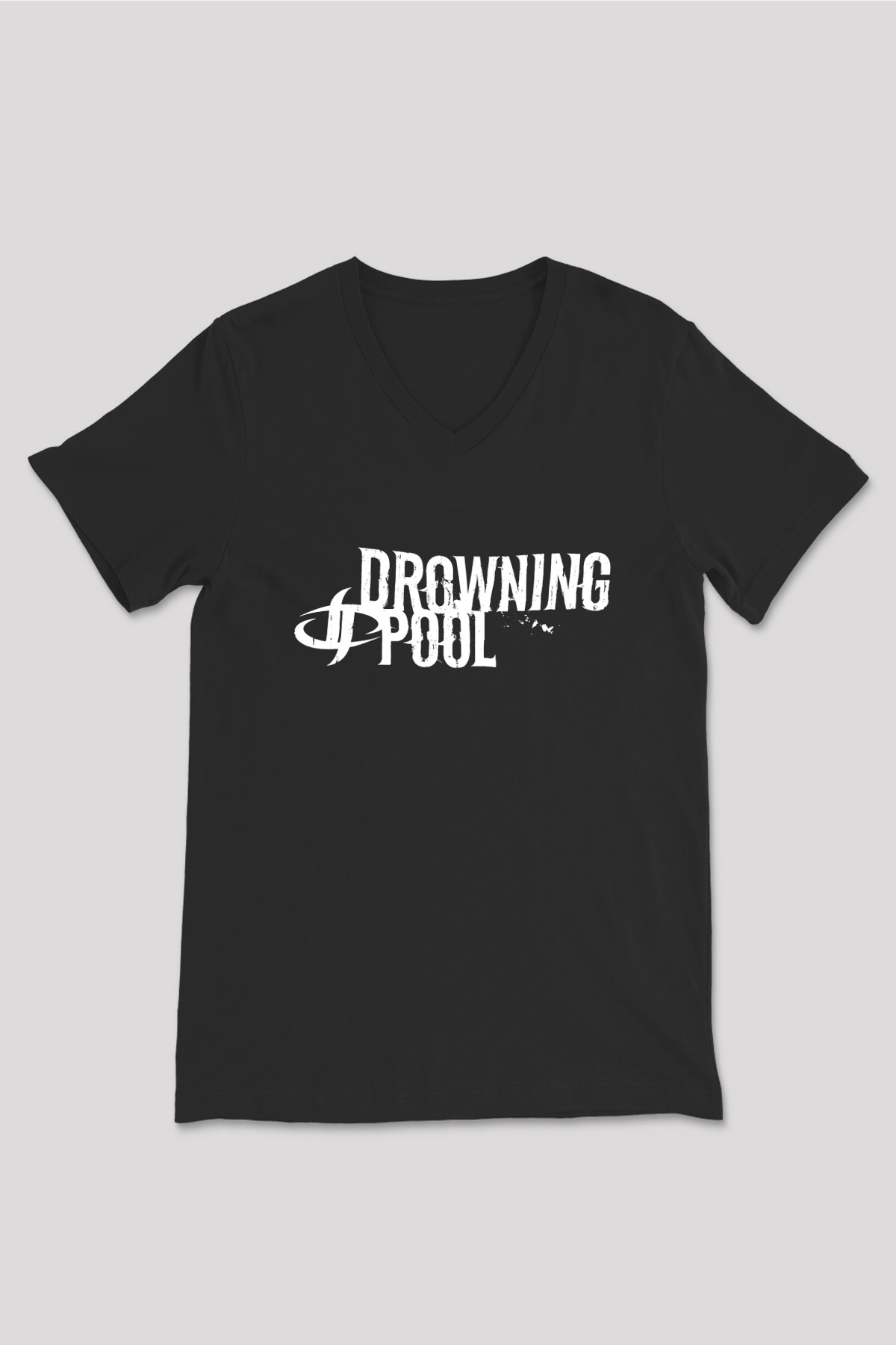 Drowning Pool Baskılı Unisex Siyah V Yaka Tişört - Tshirt