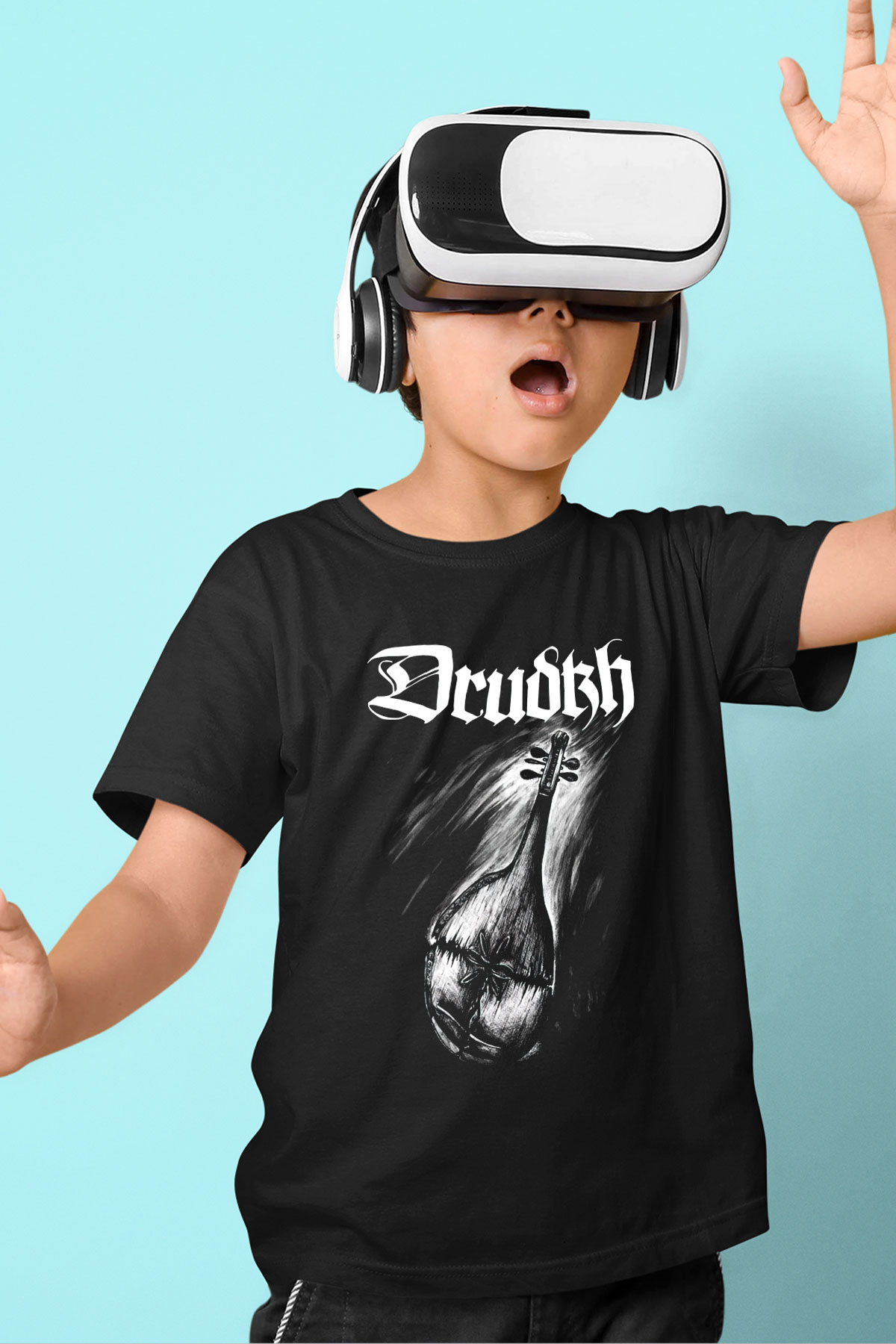 Drudkh Baskılı Siyah Unisex Çocuk Tişört