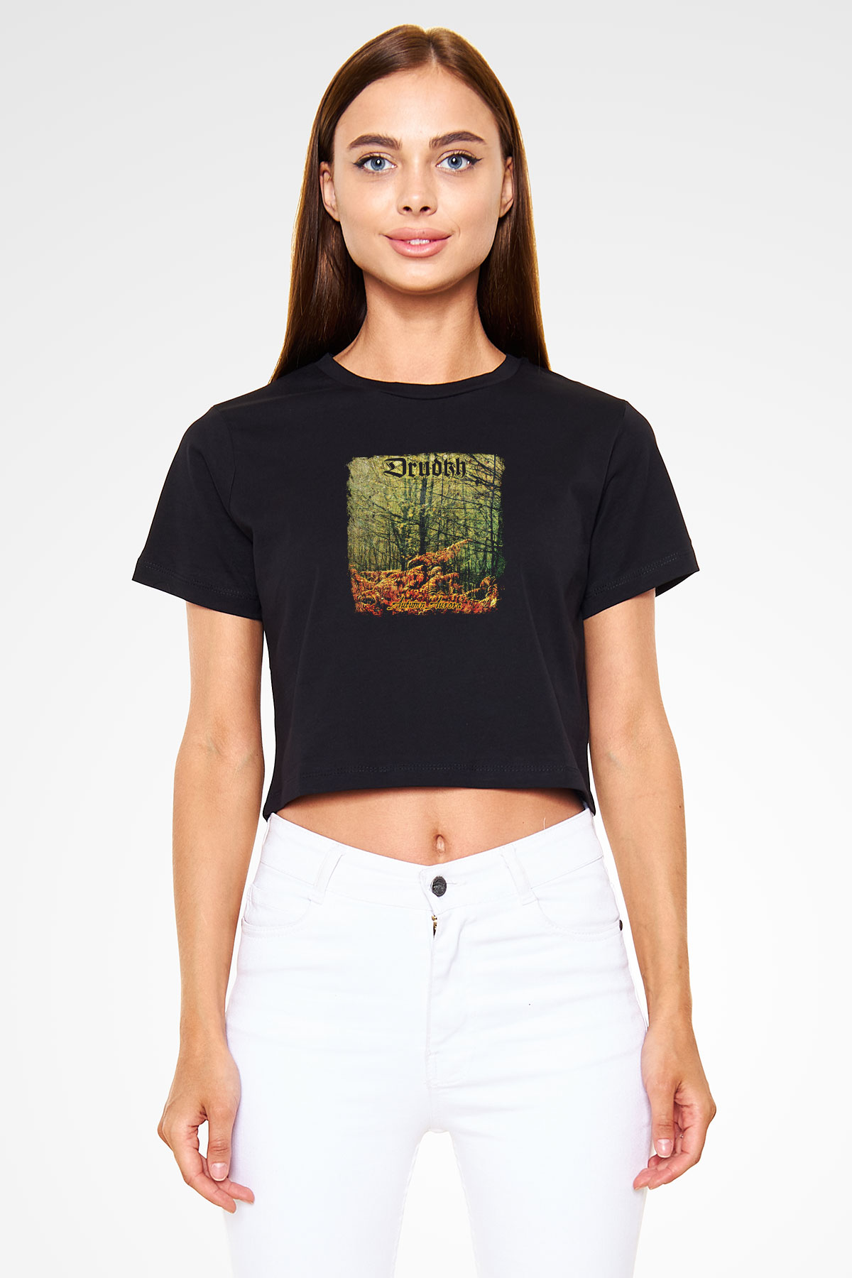 Drudkh Baskılı Unisex Siyah Crop Top Tişört