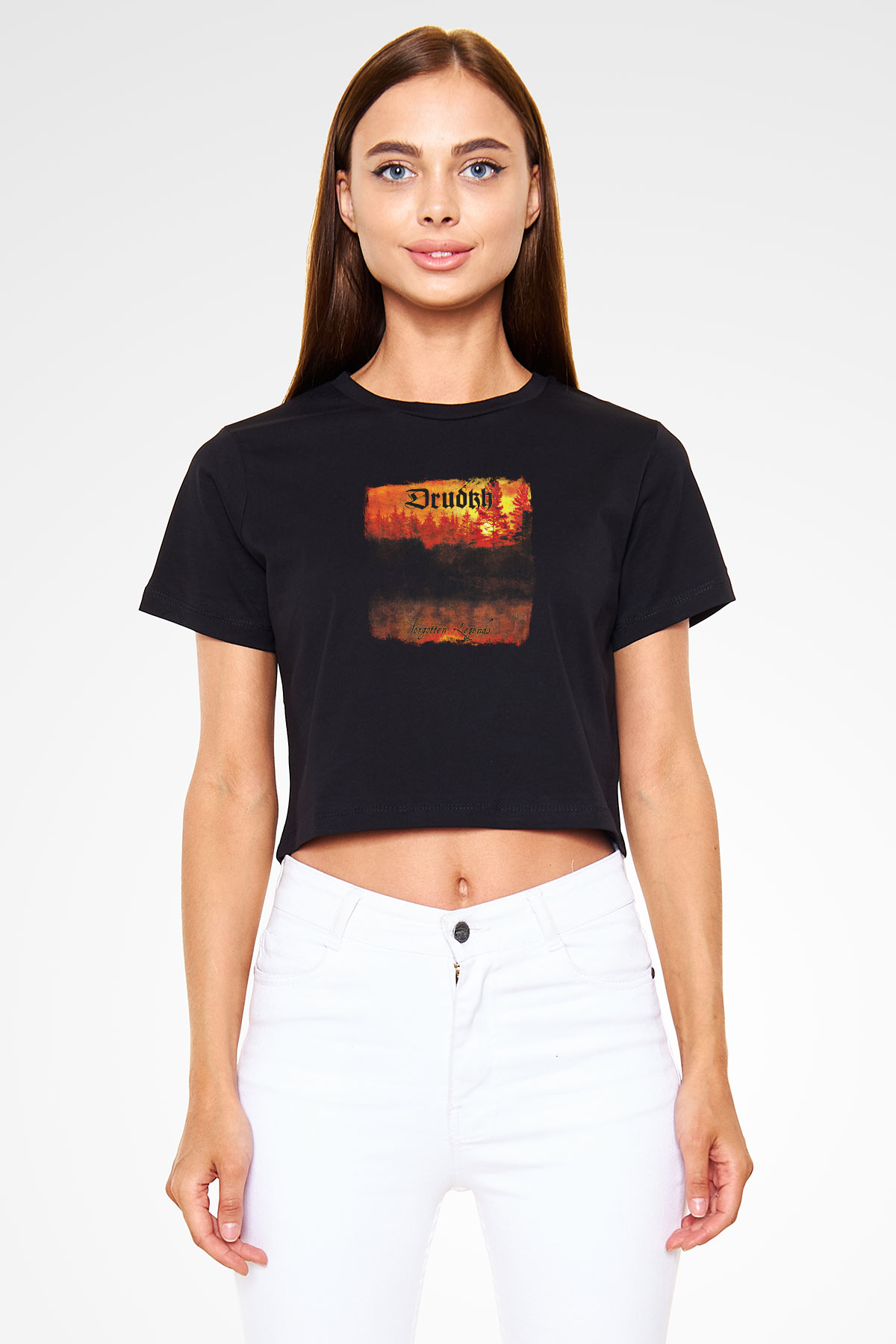Drudkh Baskılı Unisex Siyah Crop Top Tişört