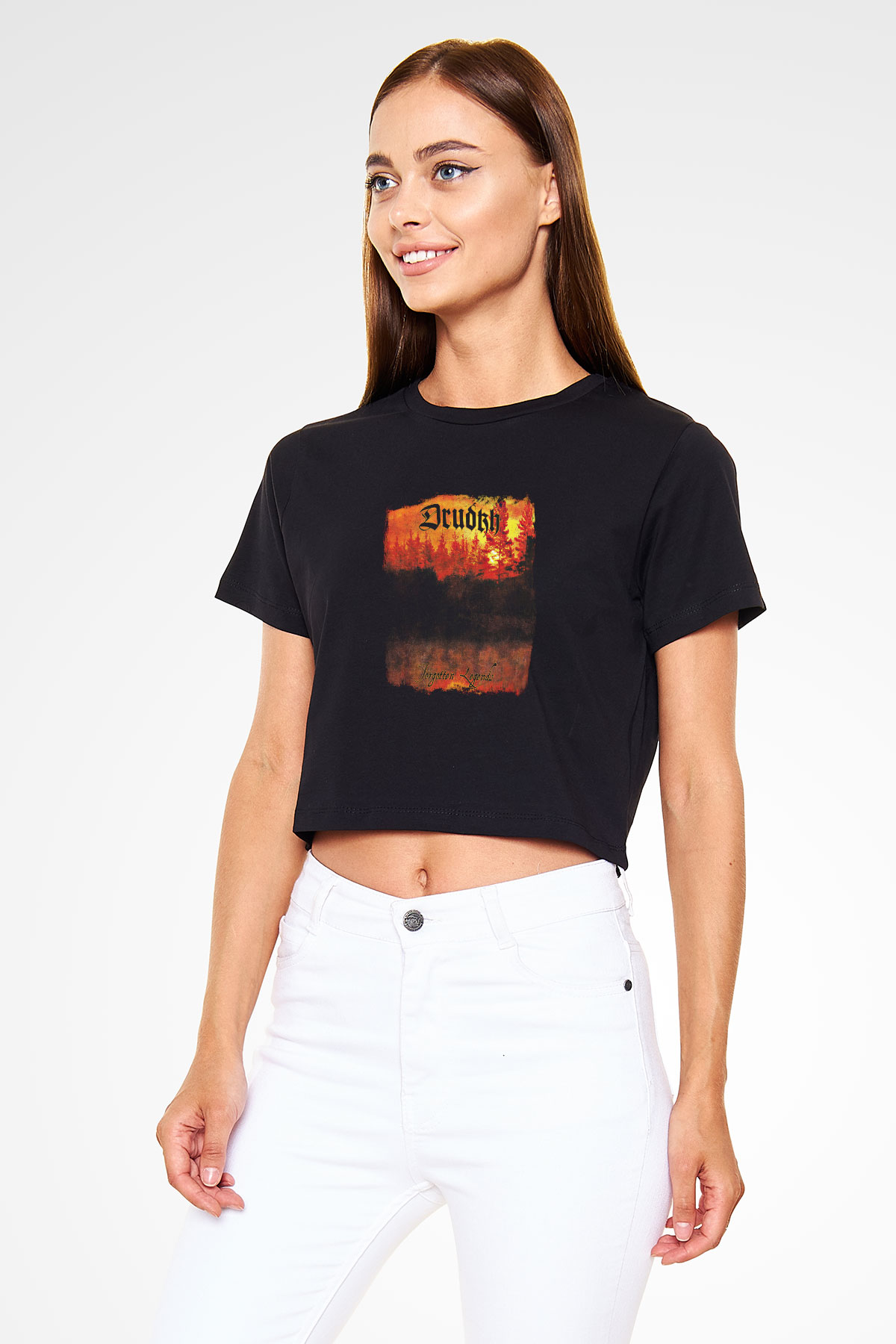 Drudkh Baskılı Unisex Siyah Crop Top Tişört
