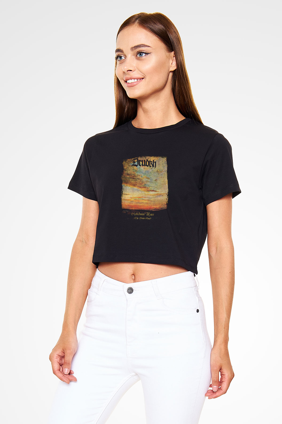 Drudkh Baskılı Unisex Siyah Crop Top Tişört