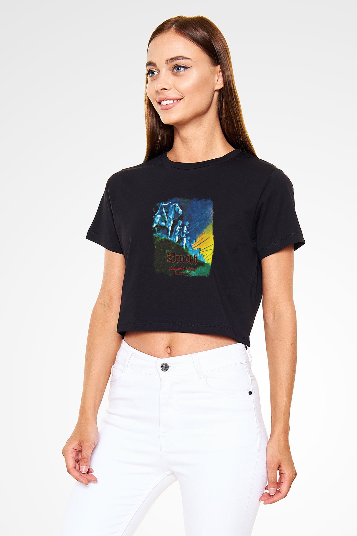 Drudkh Baskılı Unisex Siyah Crop Top Tişört
