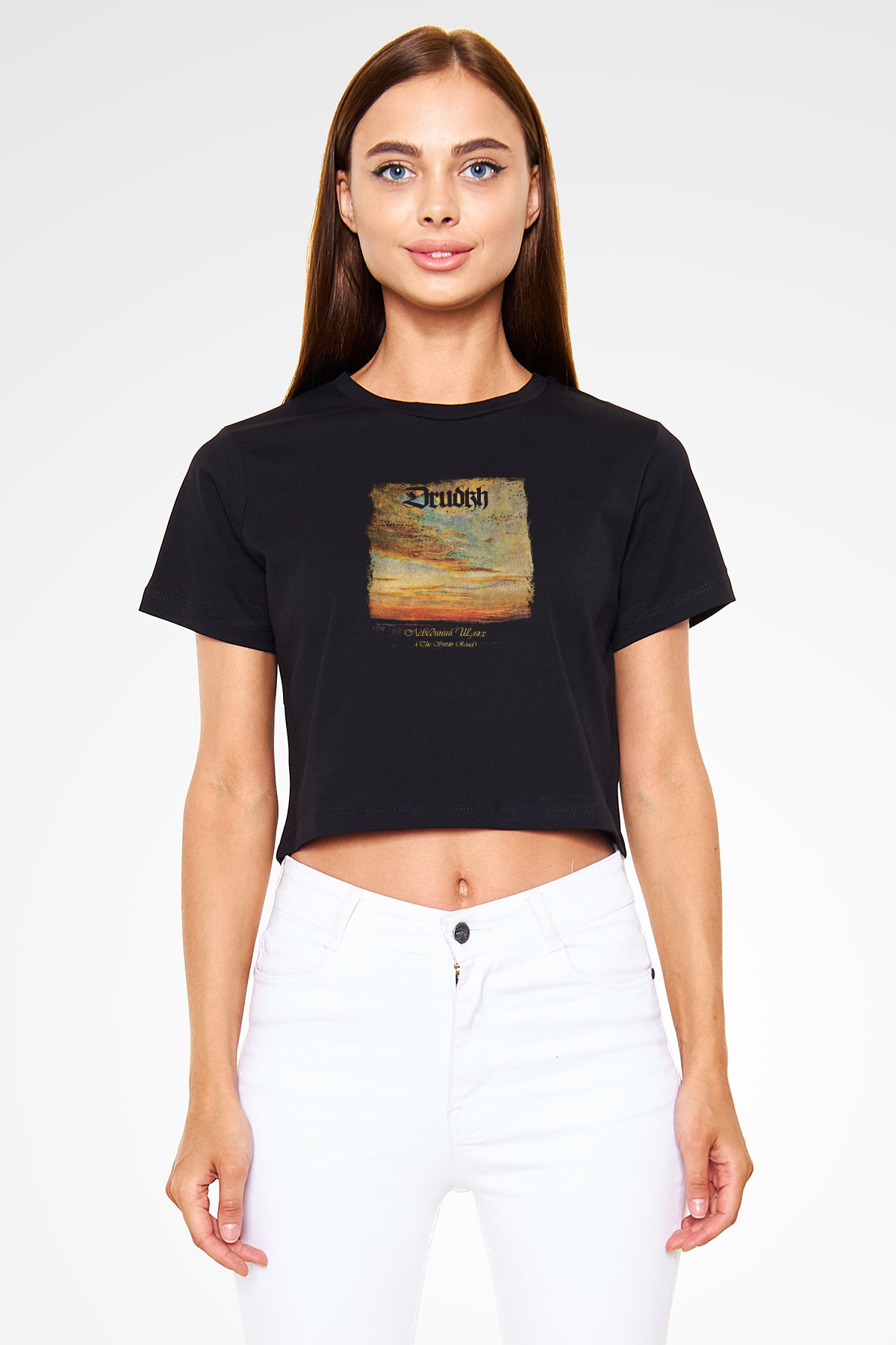 Drudkh Baskılı Unisex Siyah Crop Top Tişört